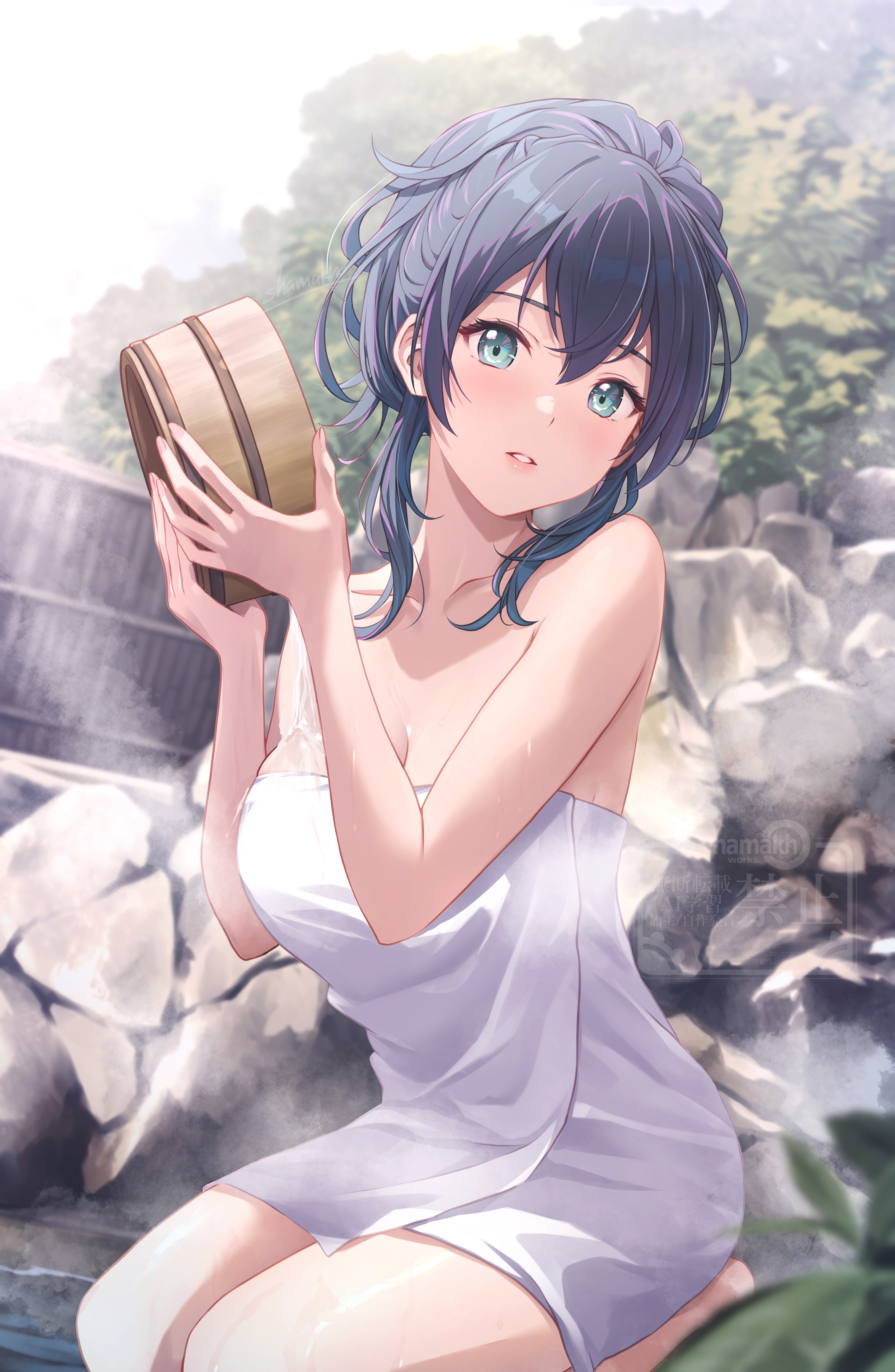 bathing kenzen_kanojo_uruka-chan official_watermark onsen shamakho towel uruka_(kenzen_kanojo_uruka-chan) wet