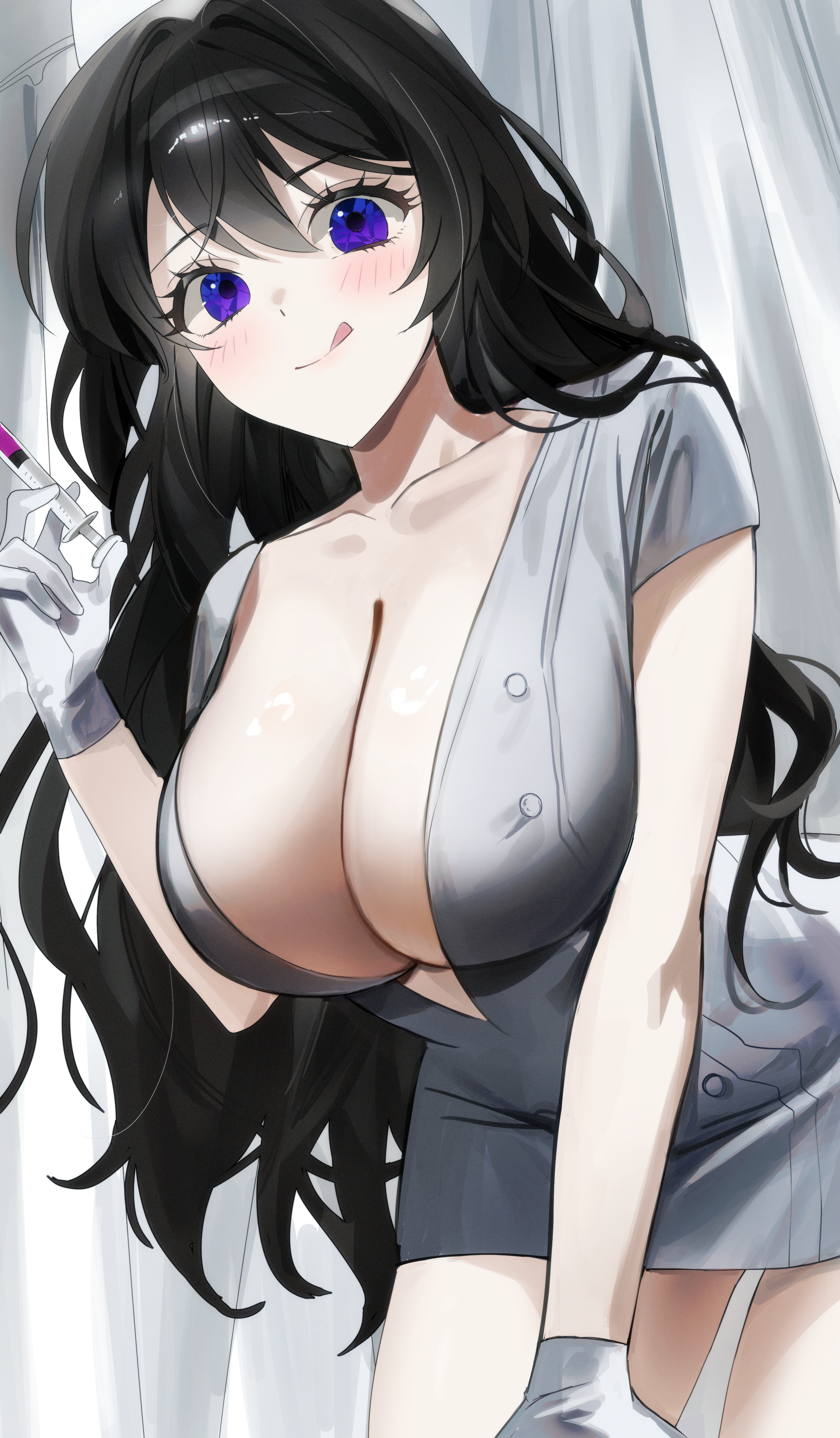 no_bra nurse open_shirt pibag