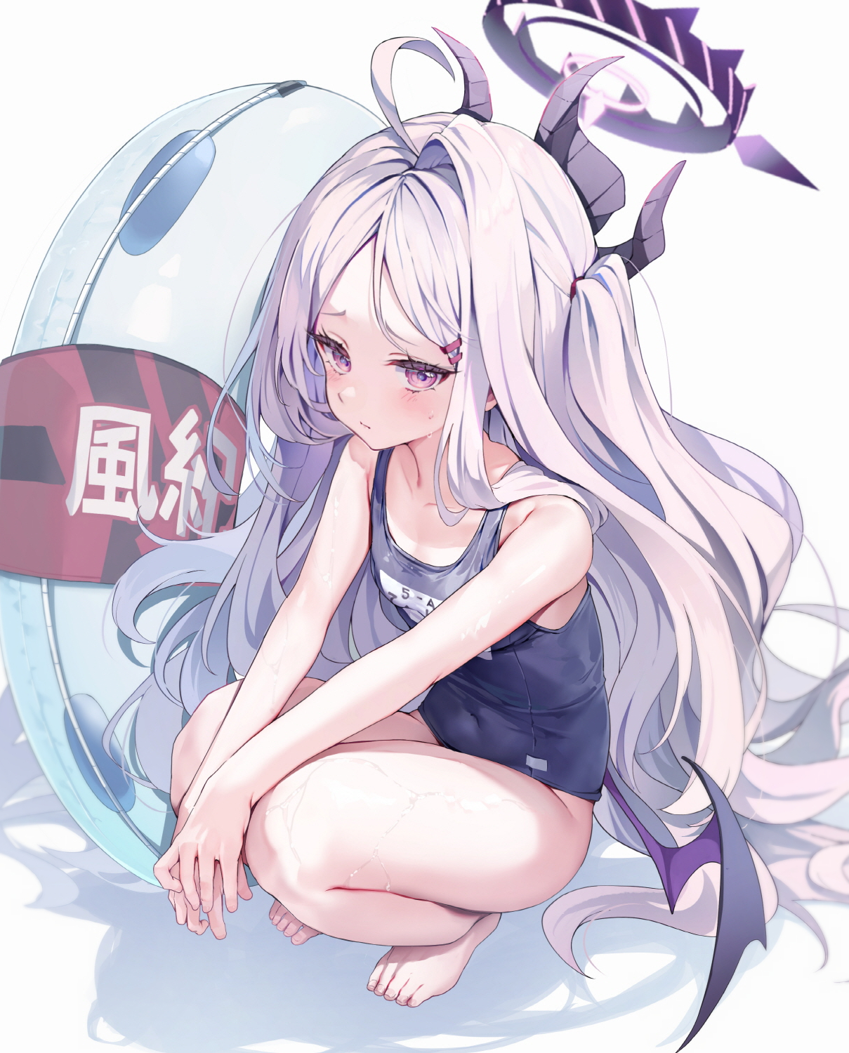 blue_archive devil halo horns huwari_(dnwls3010) school_swimsuit sorasaki_hina swimsuits tagme wings