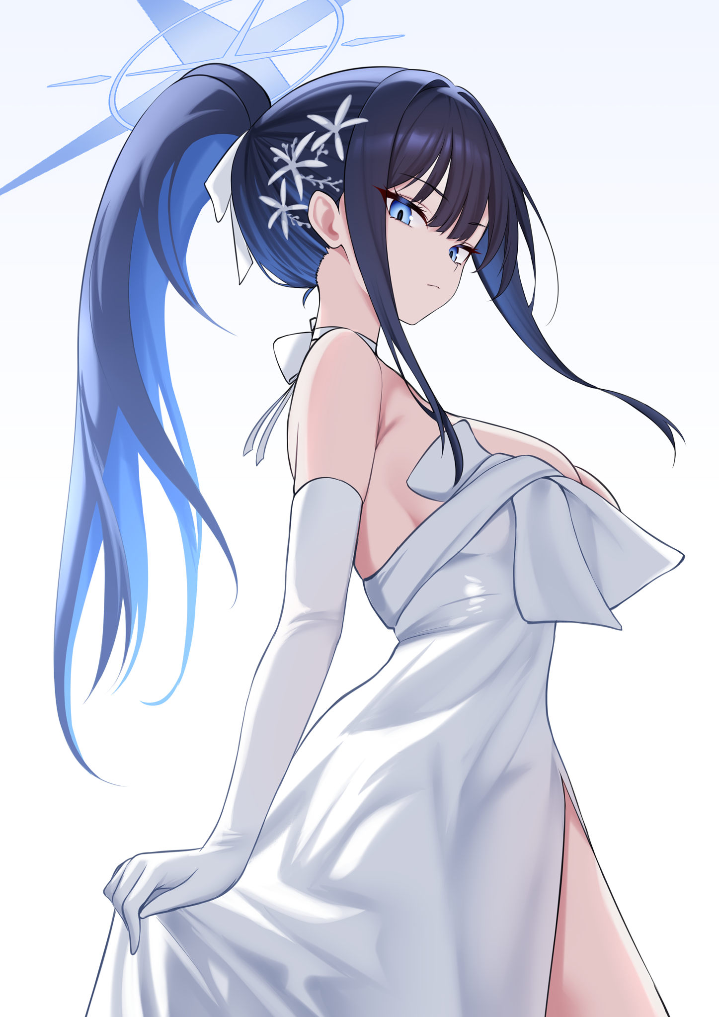 blue_archive dress espada_gcon halo joumae_saori no_bra skirt_lift