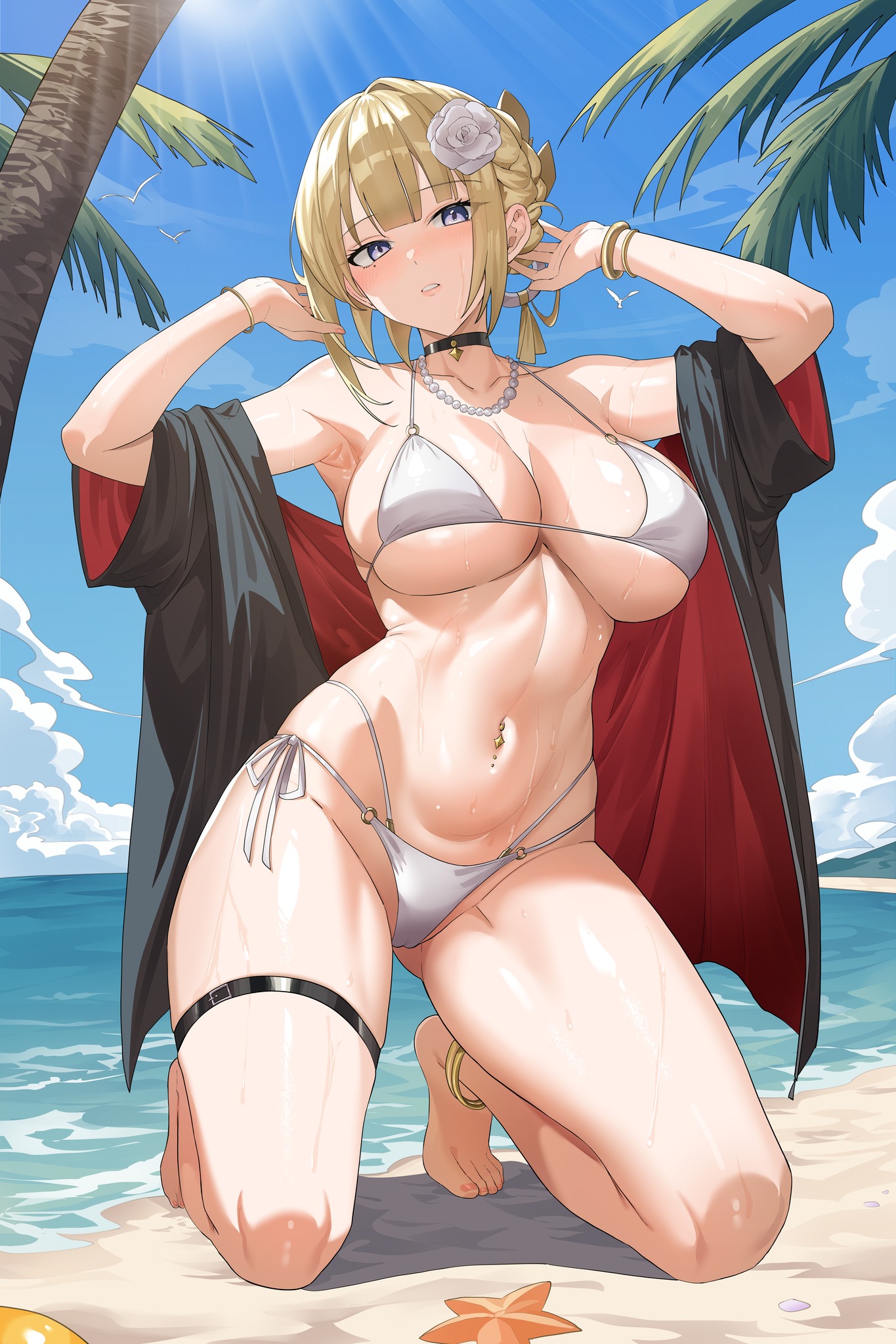 bikini cameltoe dysoor evelyn_chevalier garter open_shirt swimsuits thong wet zenless_zone_zero