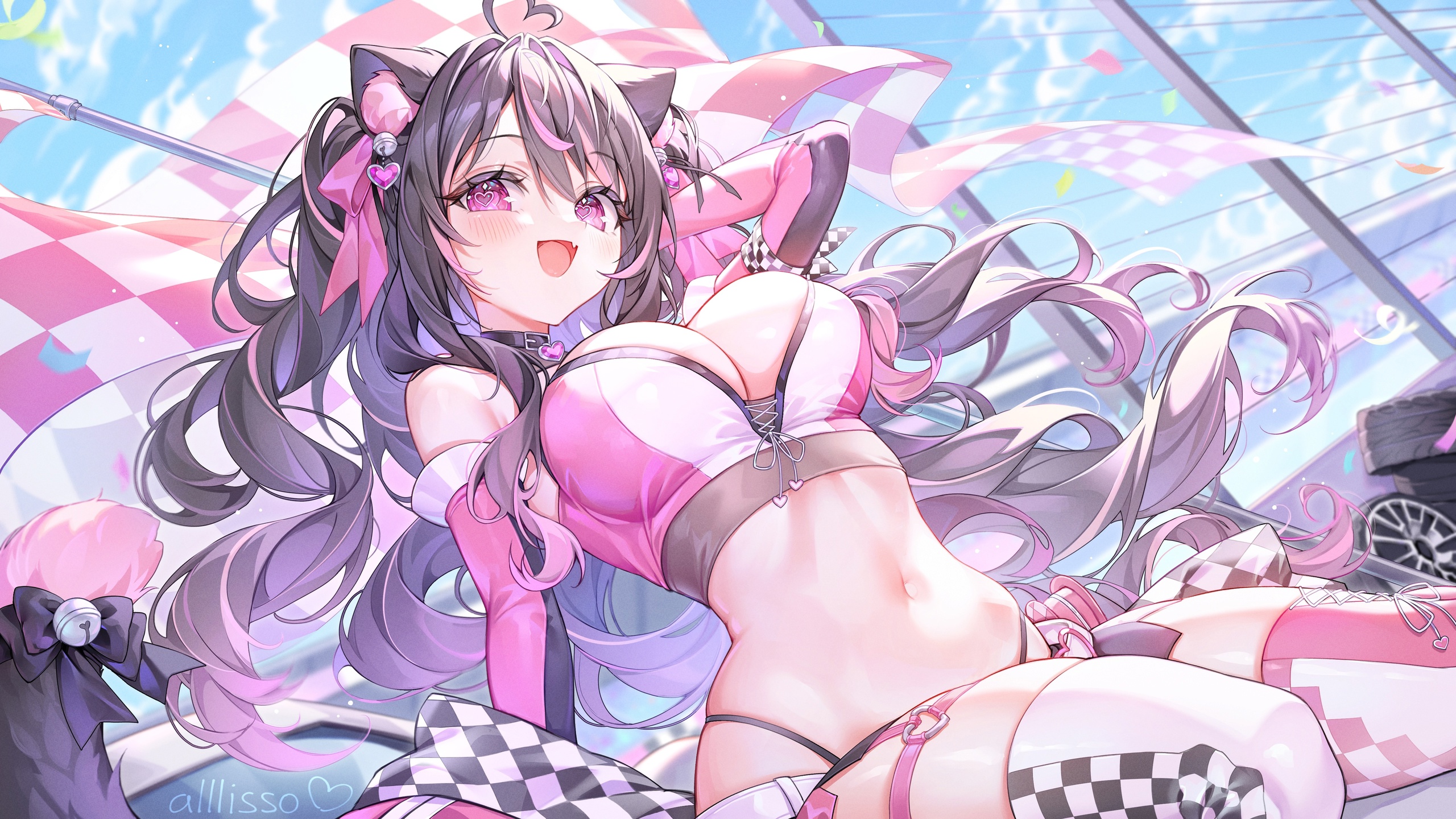 alllisso animal_ears garter indie_virtual_youtuber nikkinyami_(vtuber) no_bra pantsu tail thighhighs wallpaper