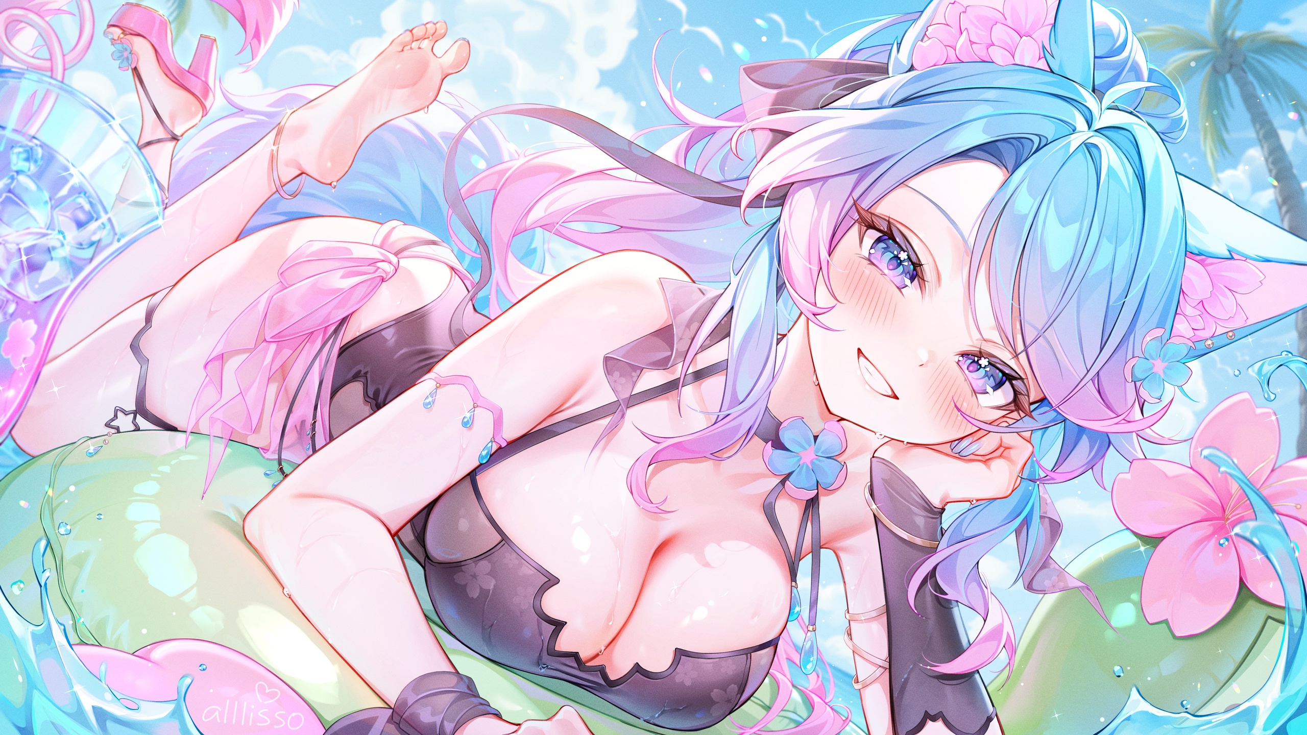 alllisso animal_ears garter heels indie_virtual_youtuber see_through silvervale swimsuits tail wallpaper wet