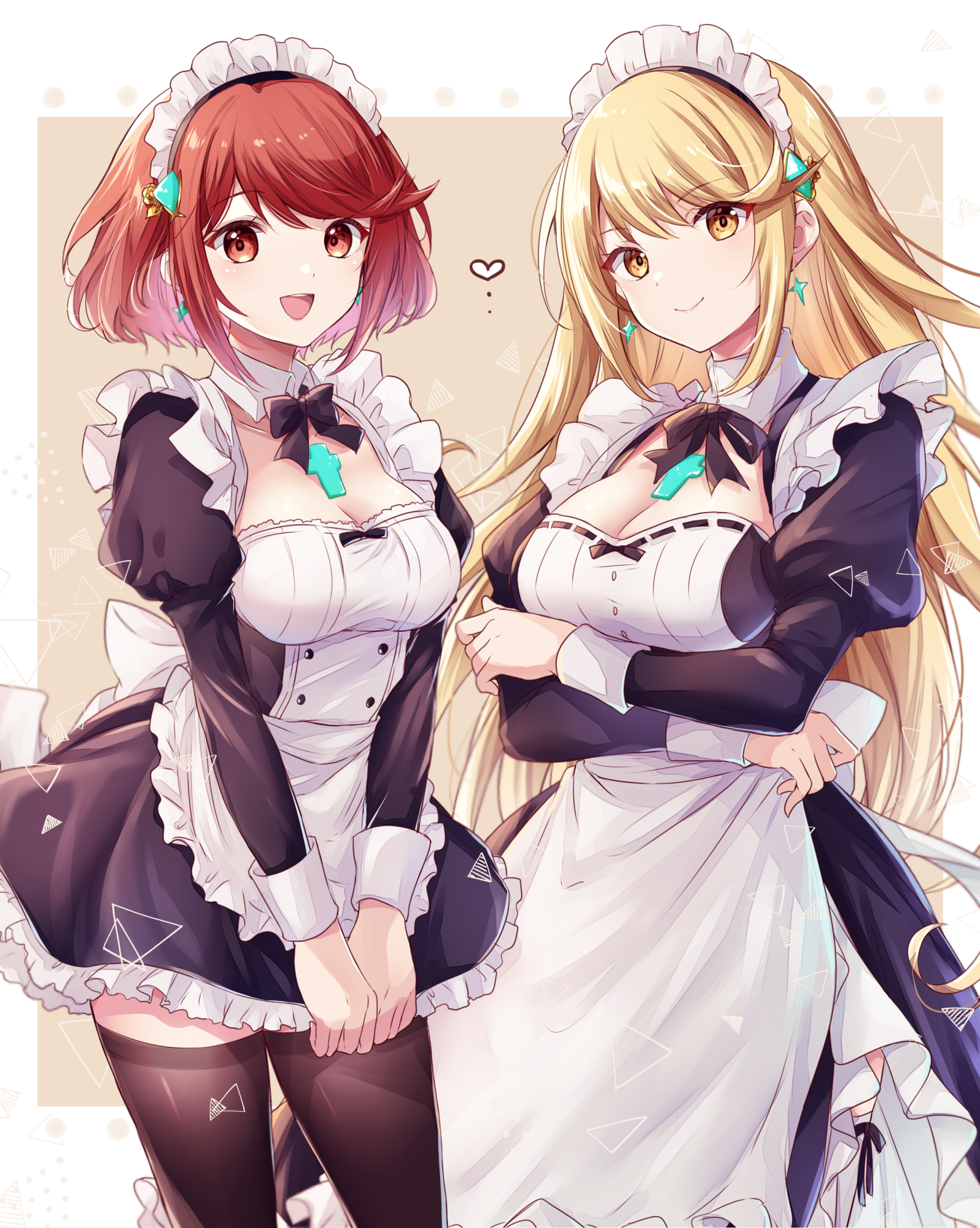 hikari_(xenoblade_2) homura_(xenoblade_2) maid thighhighs ui_frara xenoblade_(series) xenoblade_2