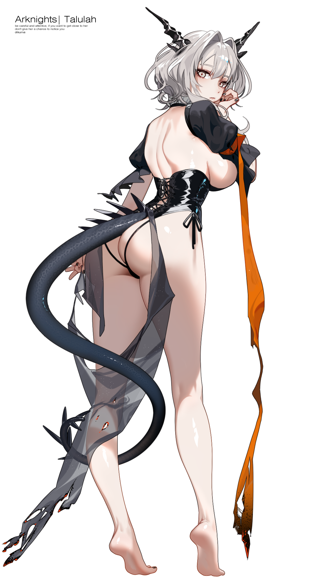 arknights ass horns leotard no_bra ohkurrva see_through tail talulah_(arknights) torn_clothes transparent_png