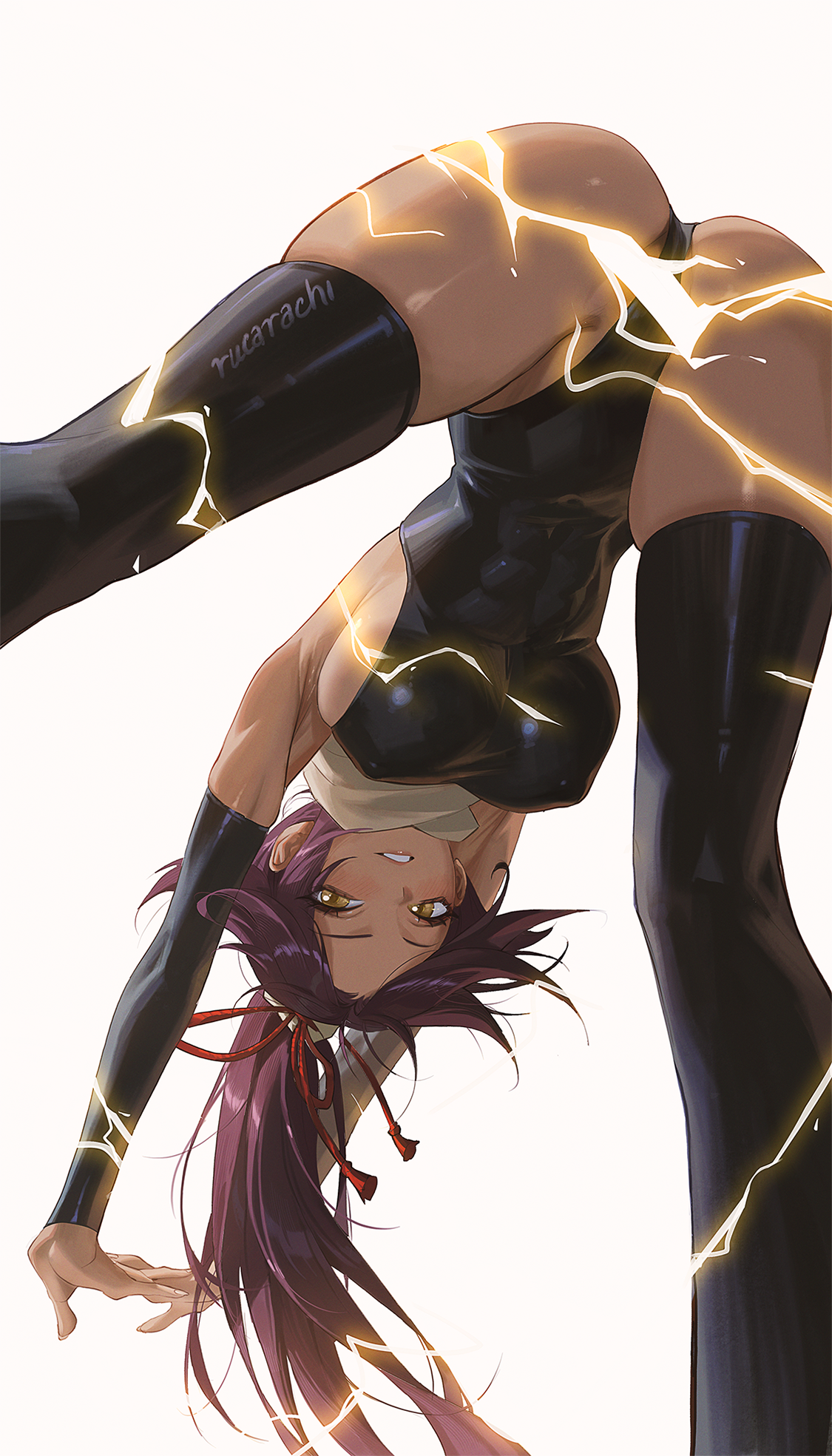 bleach erect_nipples leotard no_bra rucarachi shihouin_yoruichi thighhighs