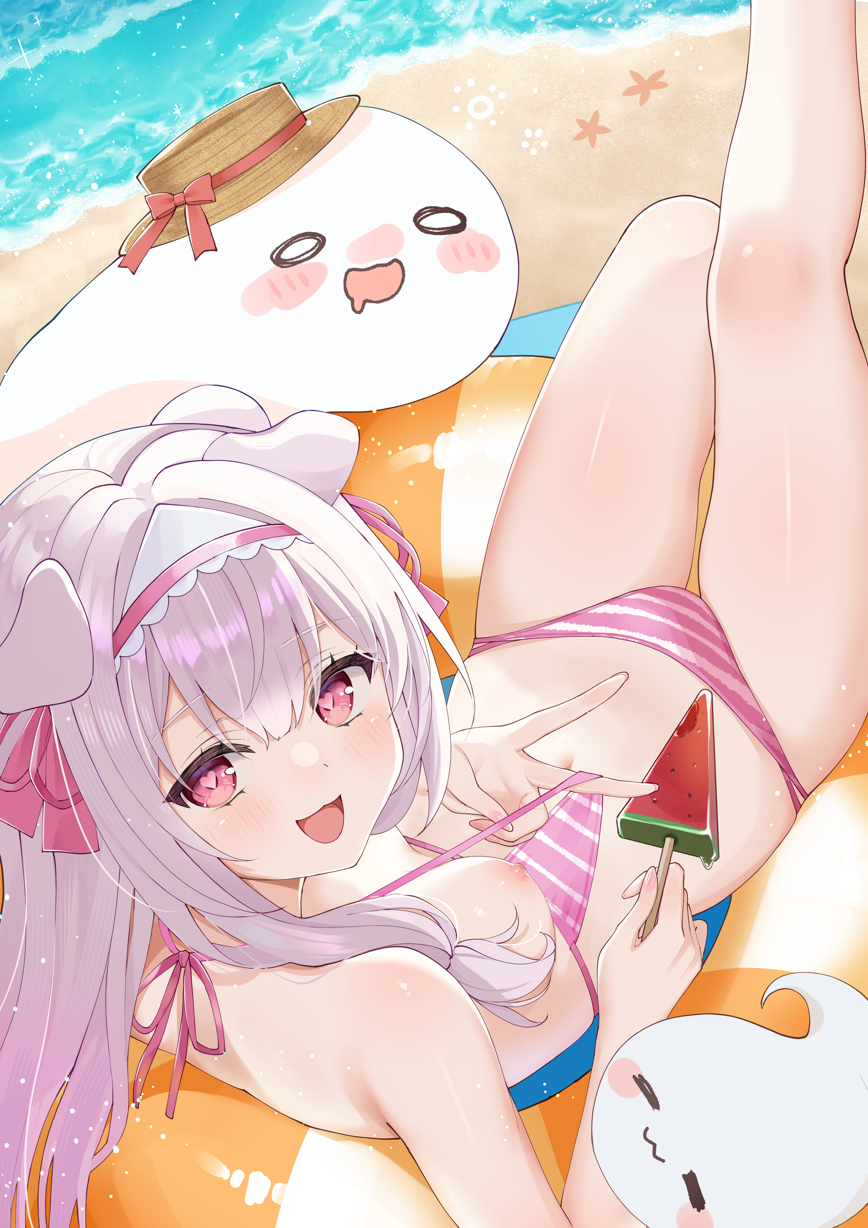 animal_ears bikini breasts nigi_(ngmnoym) nipples swimsuits