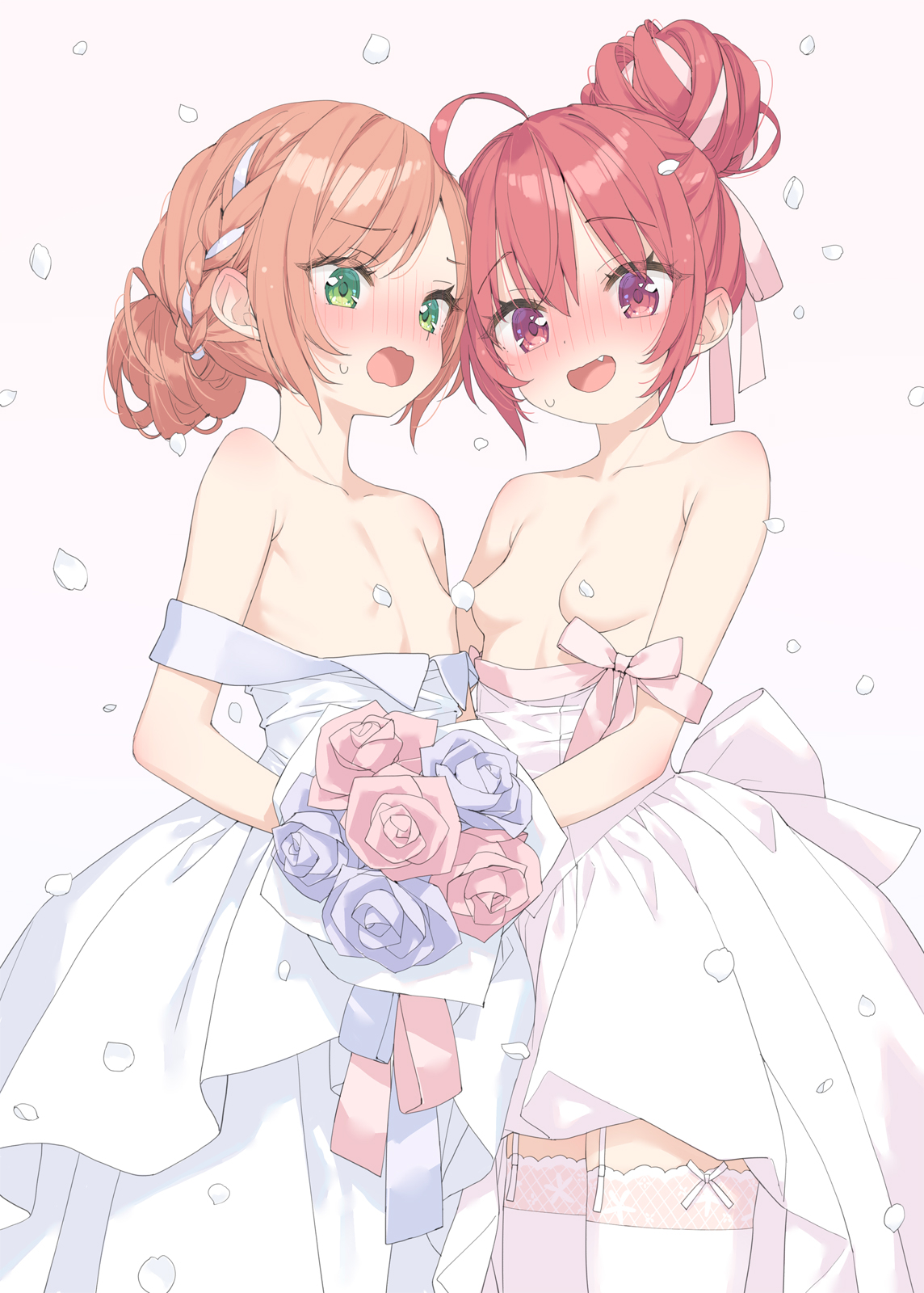 breasts dress hazuki_watora kani_biimu loli minazuki_sarami no_bra stockings thighhighs wardrobe_malfunction wedding_dress