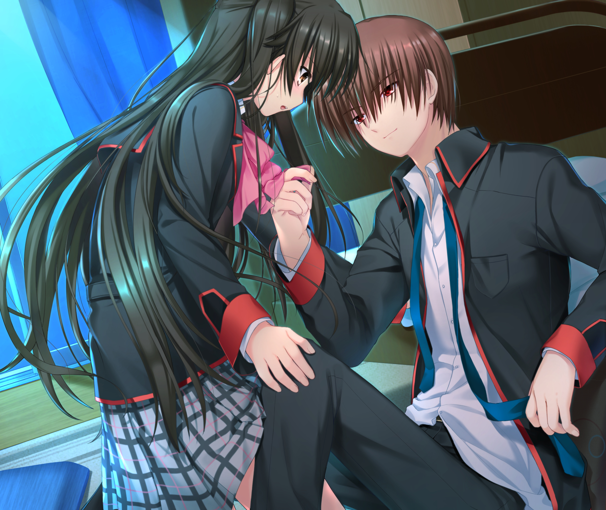 little_busters! naoe_riki natsume_kyousuke otou_(otou_san) seifuku skirt_lift trap yaoi