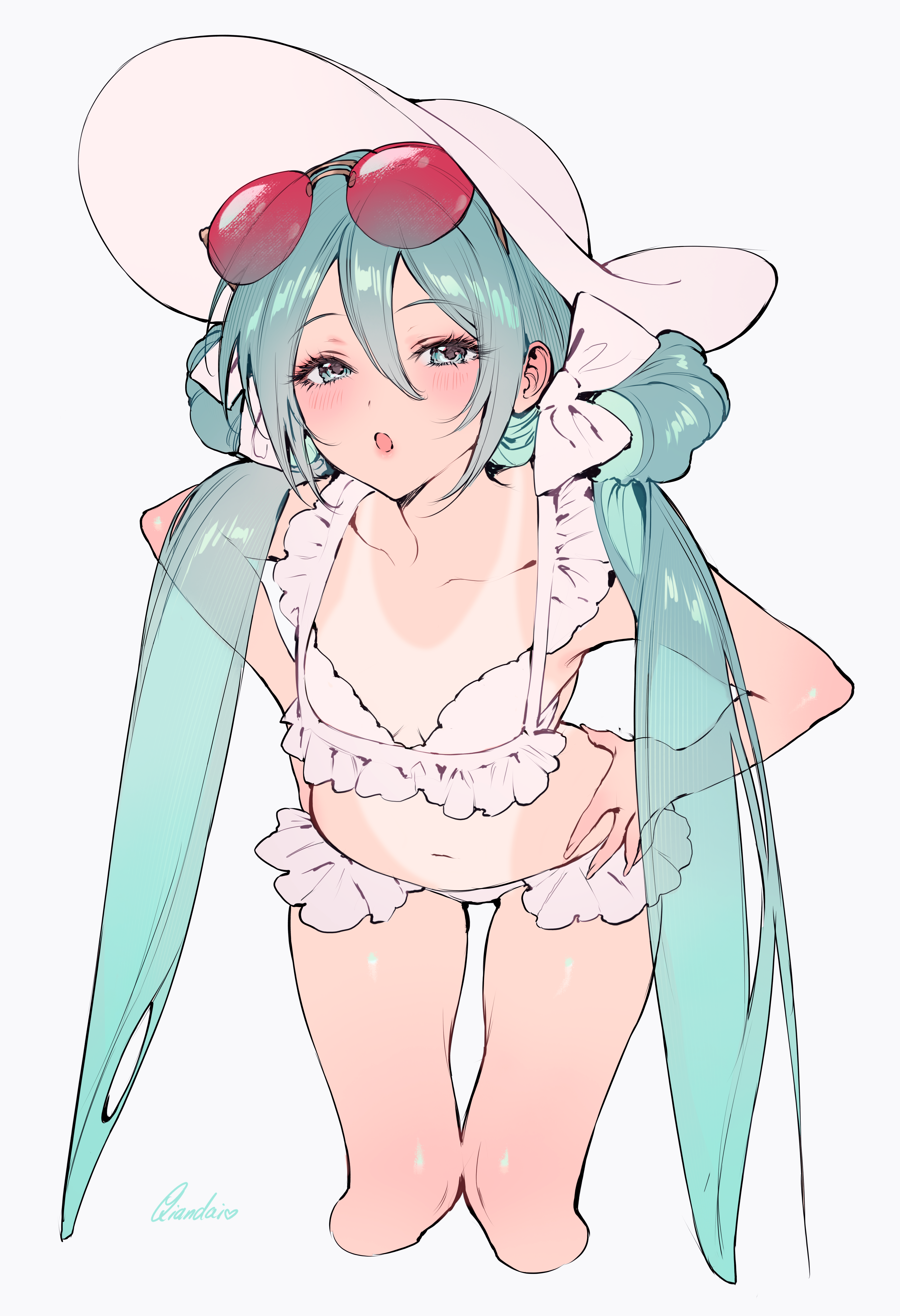 bikini hatsune_miku megane qiandaiyiyu swimsuits tan_lines vocaloid