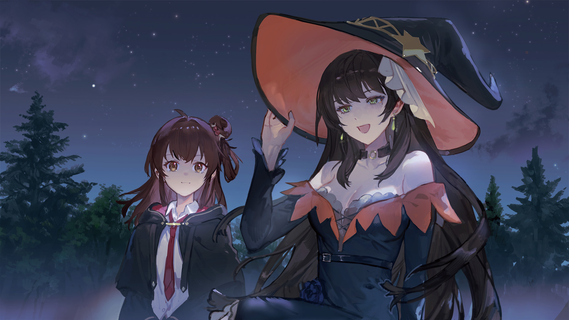 aru_majo_ga_shinu_made chibi_(shimon) dress inori_(aru_majo_ga_shinu_made) meg_raspberry no_bra seifuku wallpaper witch