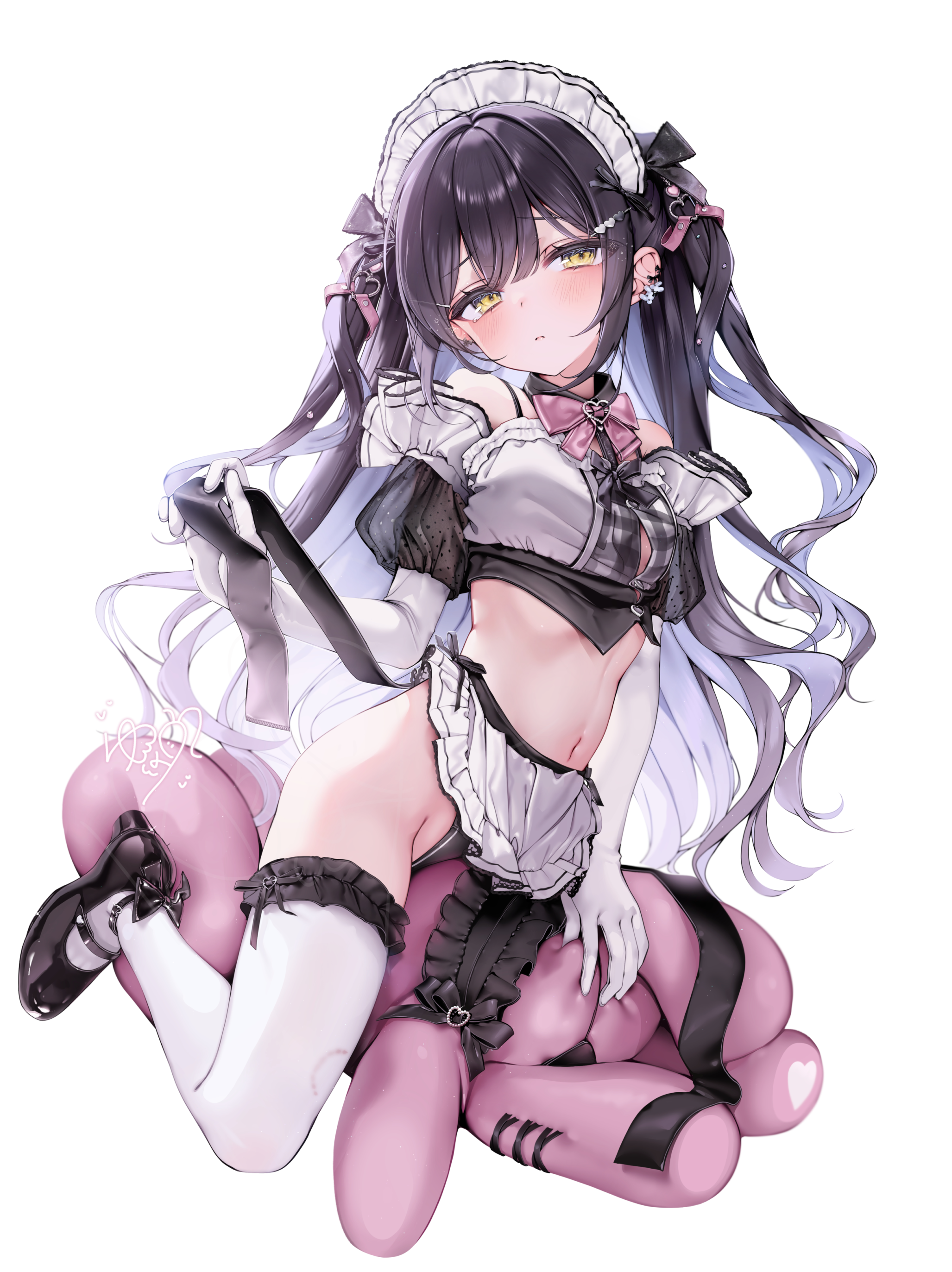 heels kudou_rinri maid no_bra pantsu see_through skirt_lift thighhighs yunmi