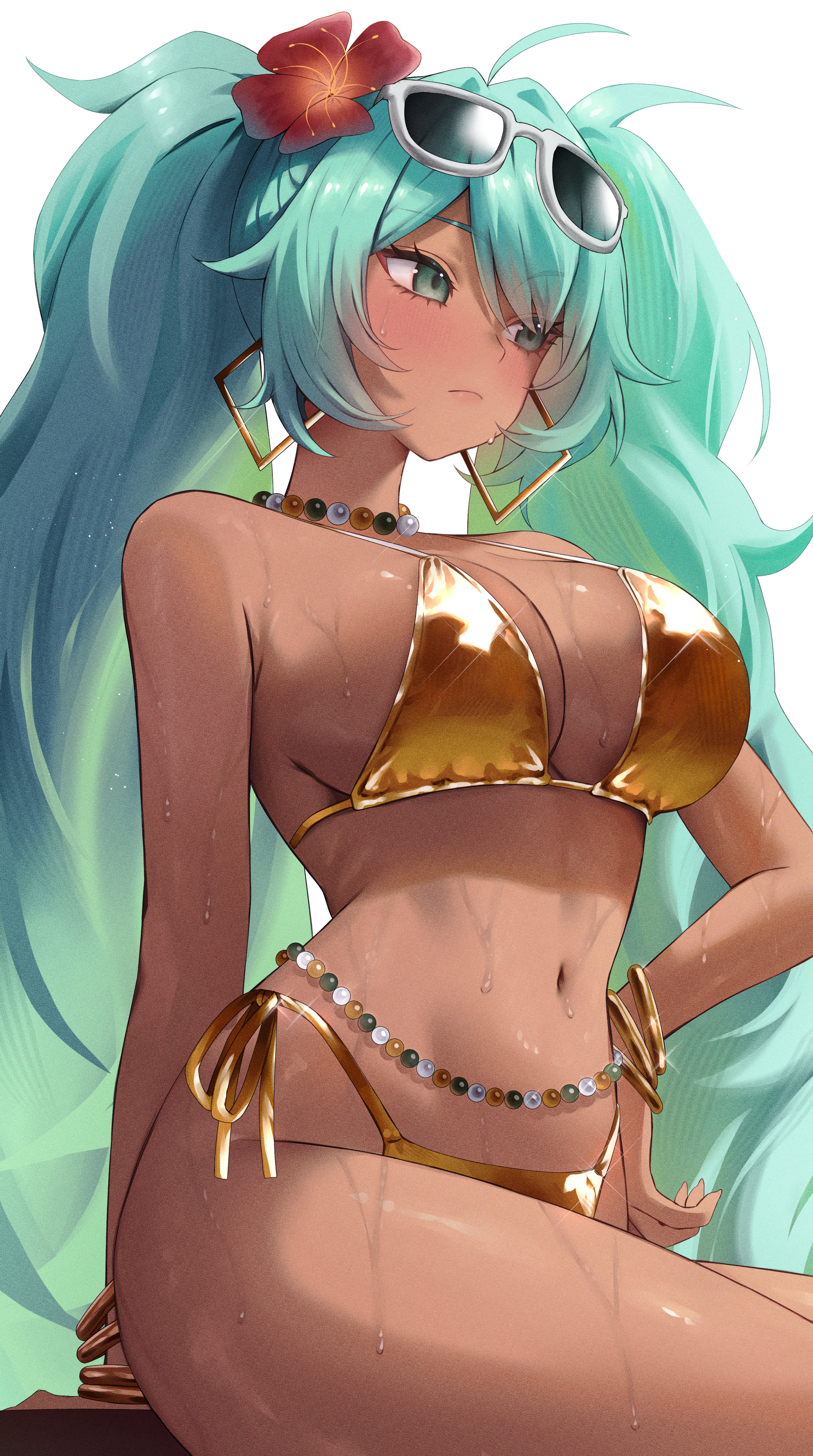 bikini brazilian_miku hatsune_miku megane swimsuits vitaminechan vocaloid wet