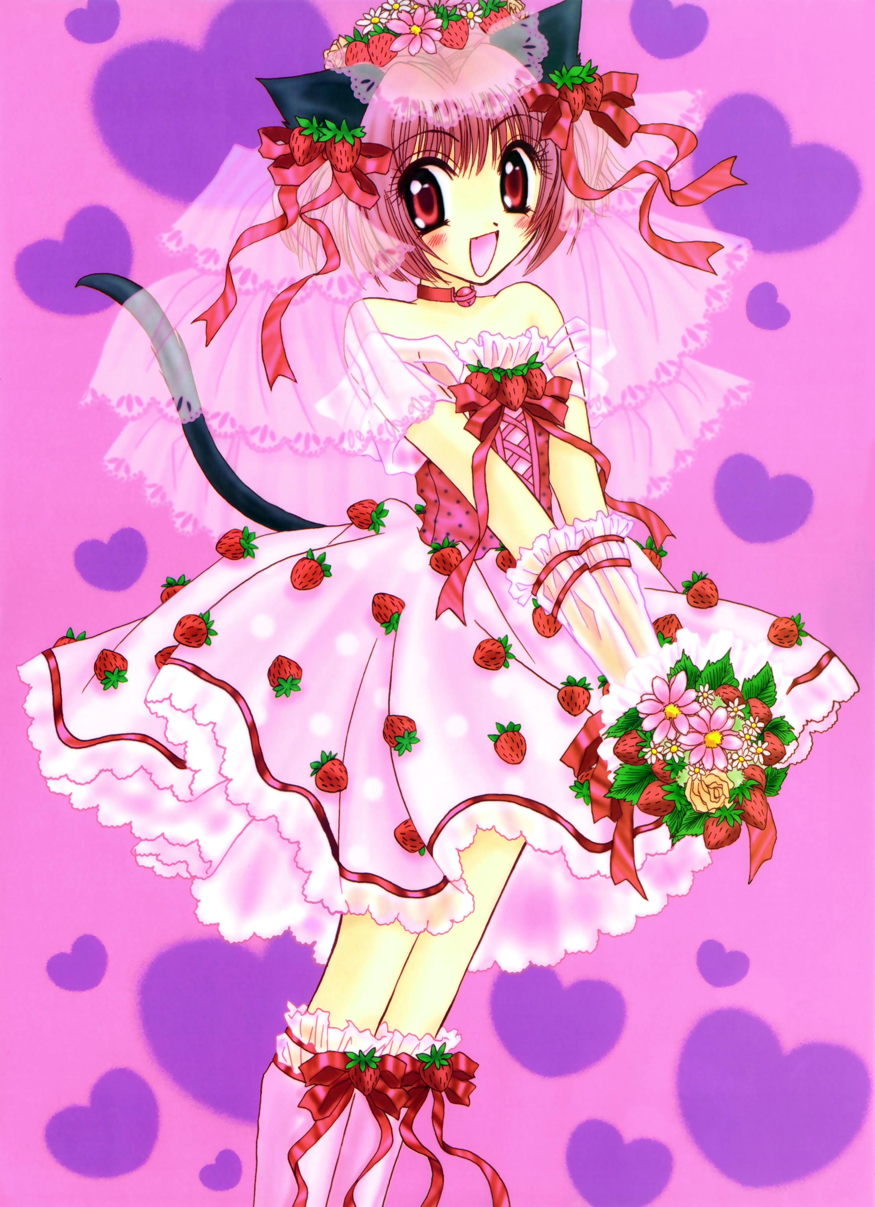 animal_ears dress ikumi_mia momomiya_ichigo nekomimi tail tokyo_mew_mew wedding_dress