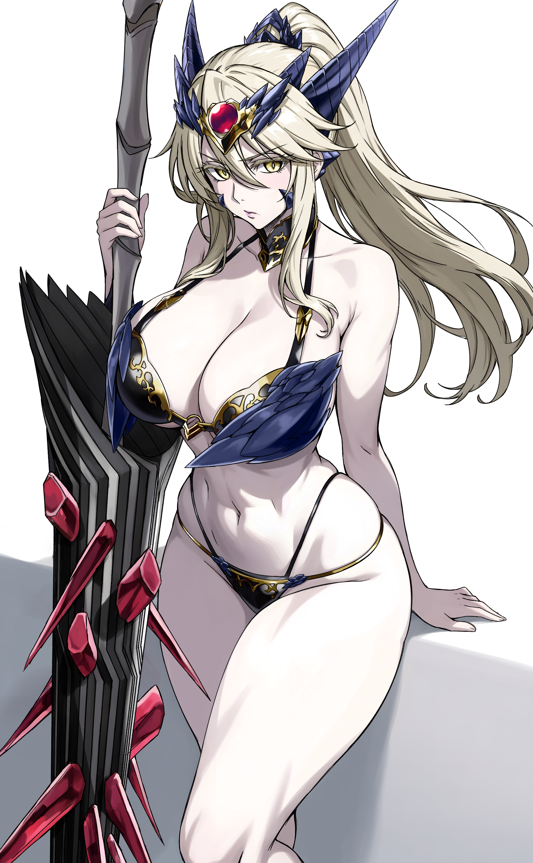 artoria_pendragon_(lancer_alter) bikini_armor fate/grand_order horns weapon zantyarz