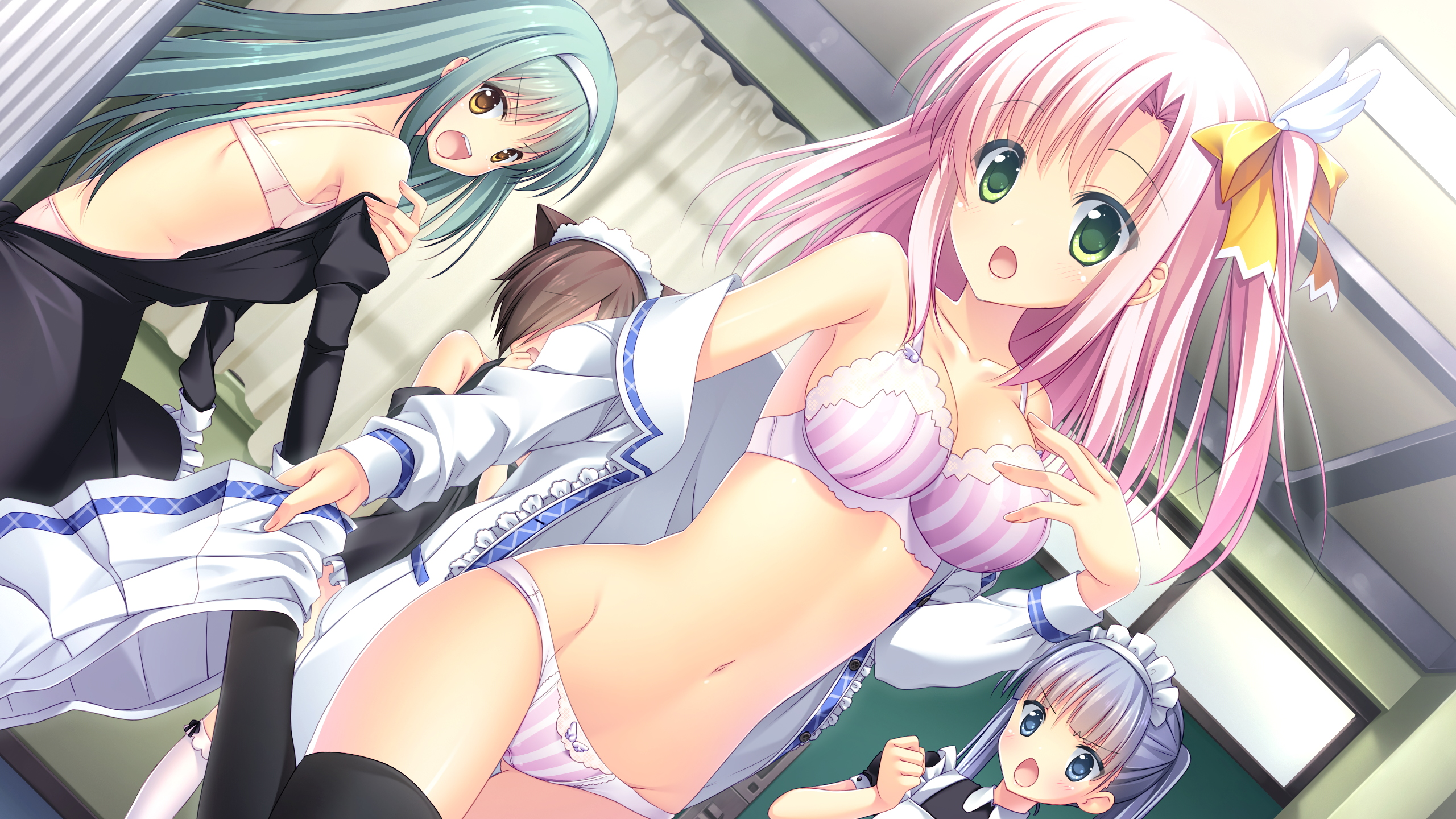 bra game_cg hatori_piyoko maid pantsu priministar shimapan thighhighs touri_tsubasa undressing