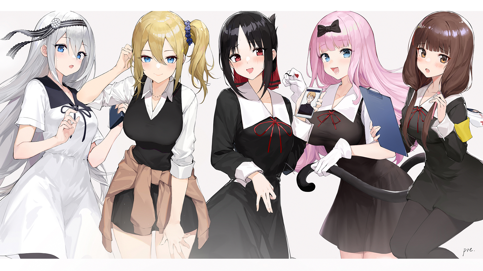 shinomiya kaguya, fujiwara chika, iino miko, shirogane miyuki, and ishigami  yuu (kaguya-sama wa kokurasetai ~tensai-tachi no renai zunousen~) drawn by  4b-enpitsu