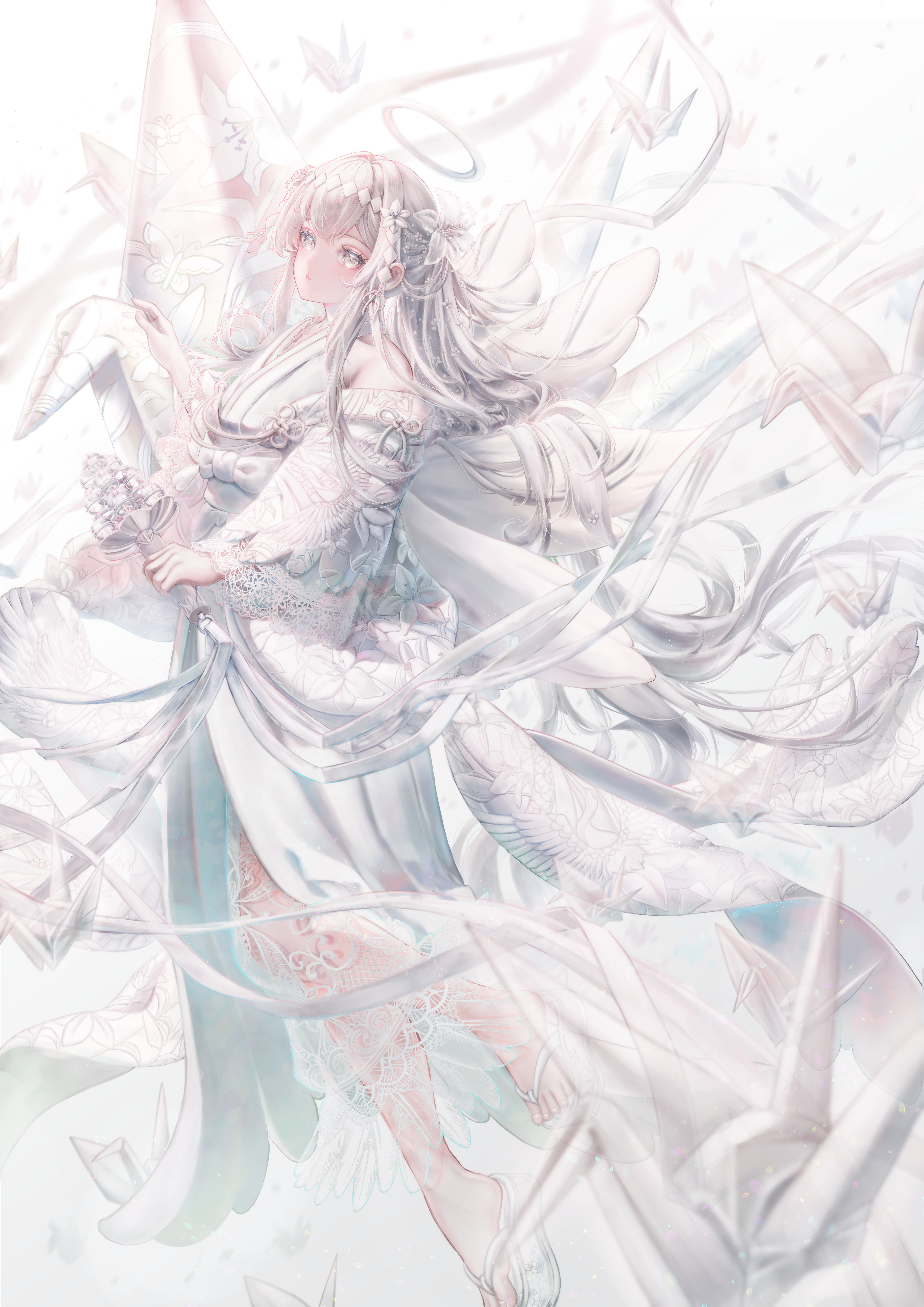 angel japanese_clothes see_through wings yuubarish