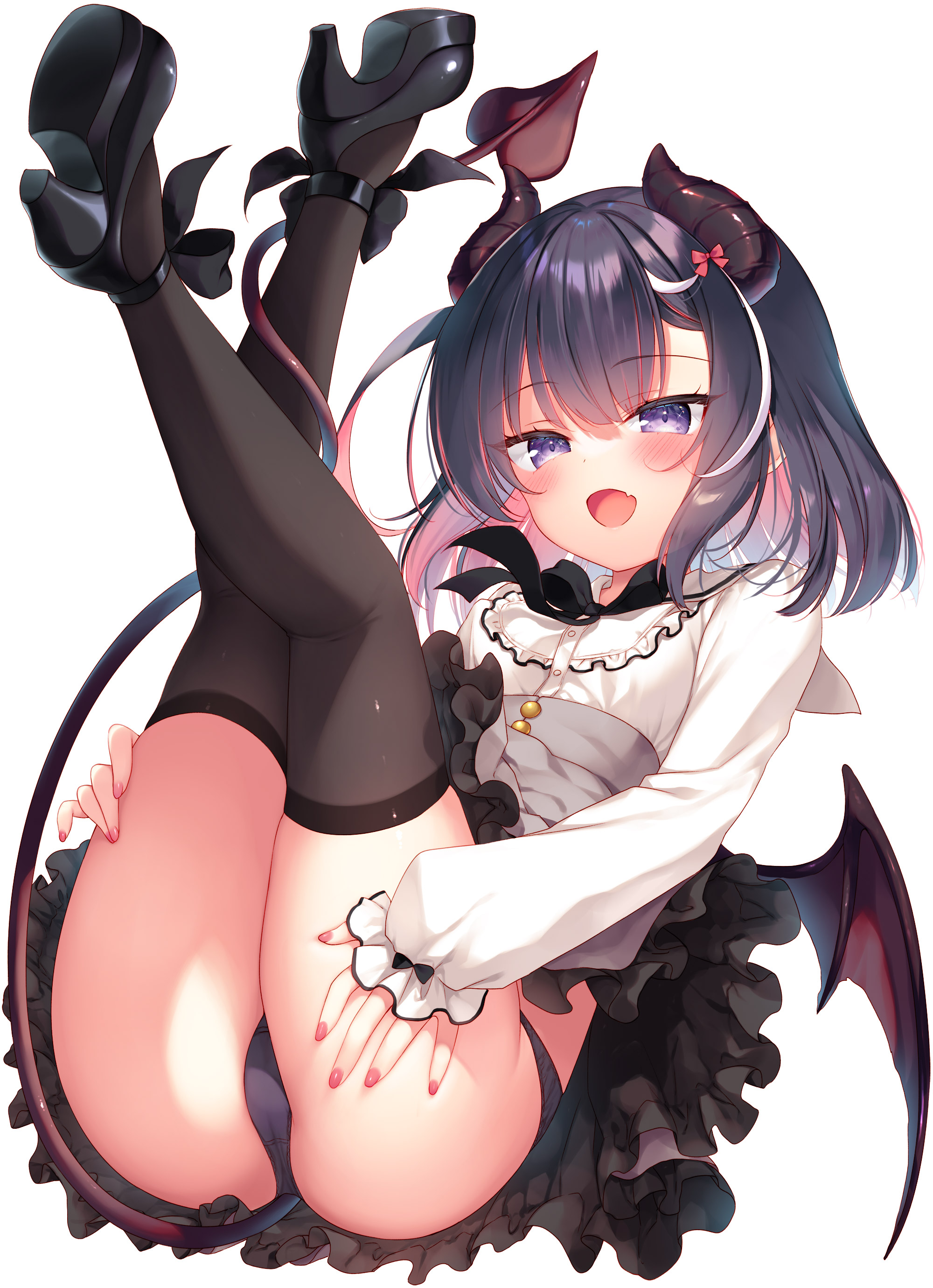 23.4° devil heels horns ichiri pantsu skirt_lift tail thighhighs thong wings