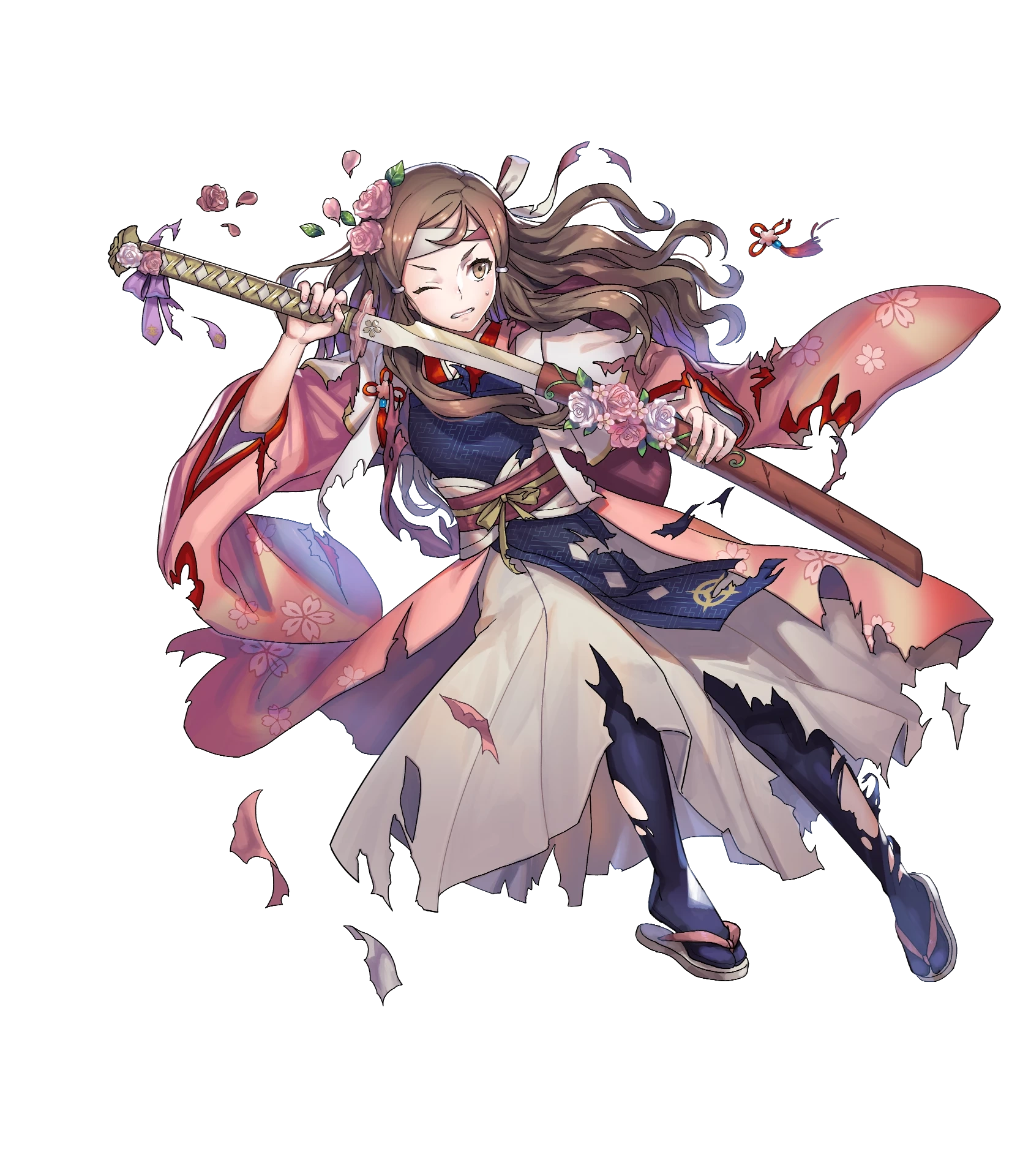 alan_smithee_(intelligent_system) fire_emblem fire_emblem_if hana_(fire_emblem) japanese_clothes nintendo sword torn_clothes valentine