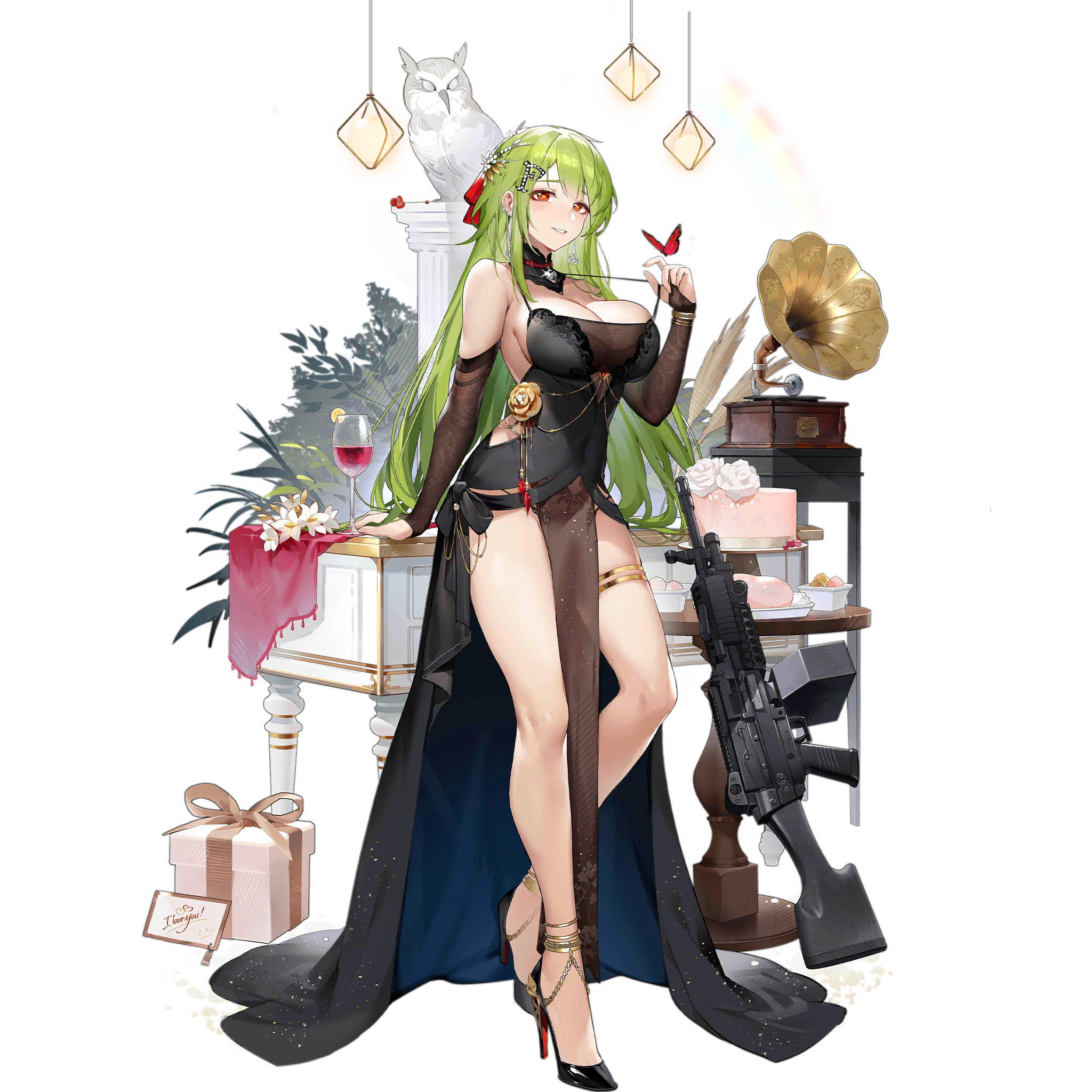 550098 dress garter girls_frontline gun heels mk48_(girls_frontline) no_bra see_through transparent_png undressing