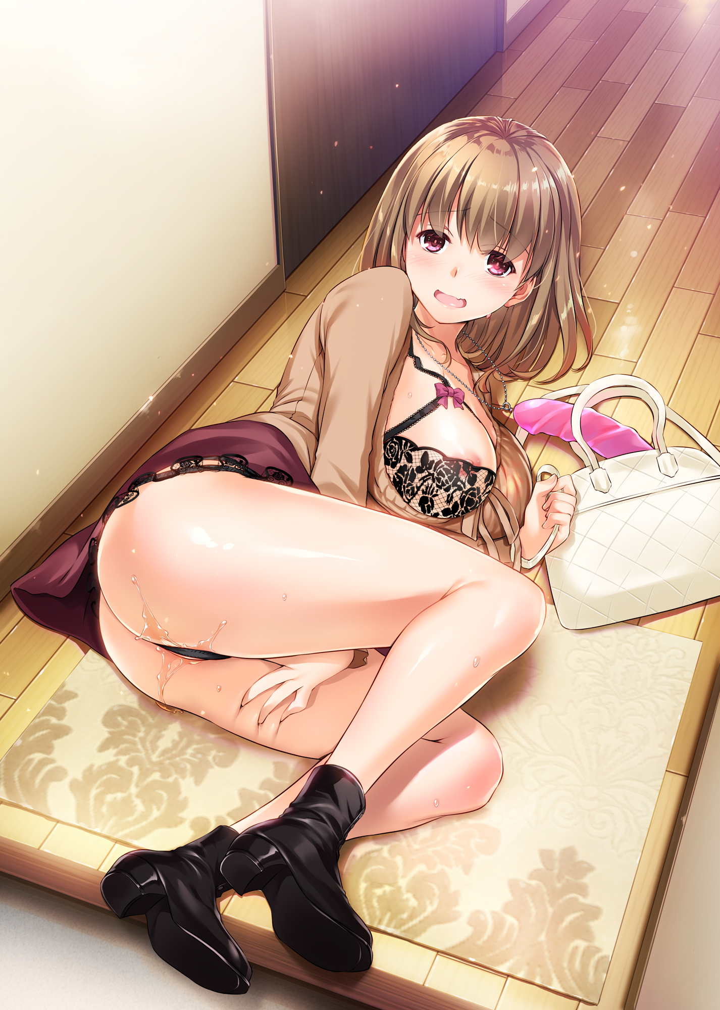 ass bra digital_lover lingerie nakajima_yuka open_shirt pantsu pussy_juice skirt_lift