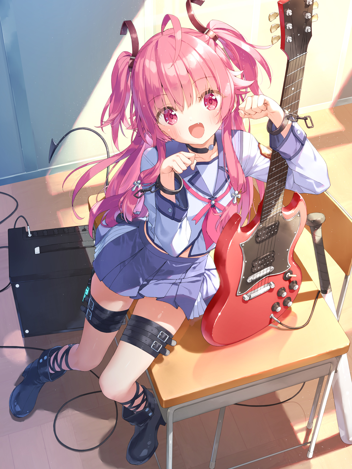 angel_beats! garter guitar heels kani_biimu seifuku tail yui_(angel_beats!)