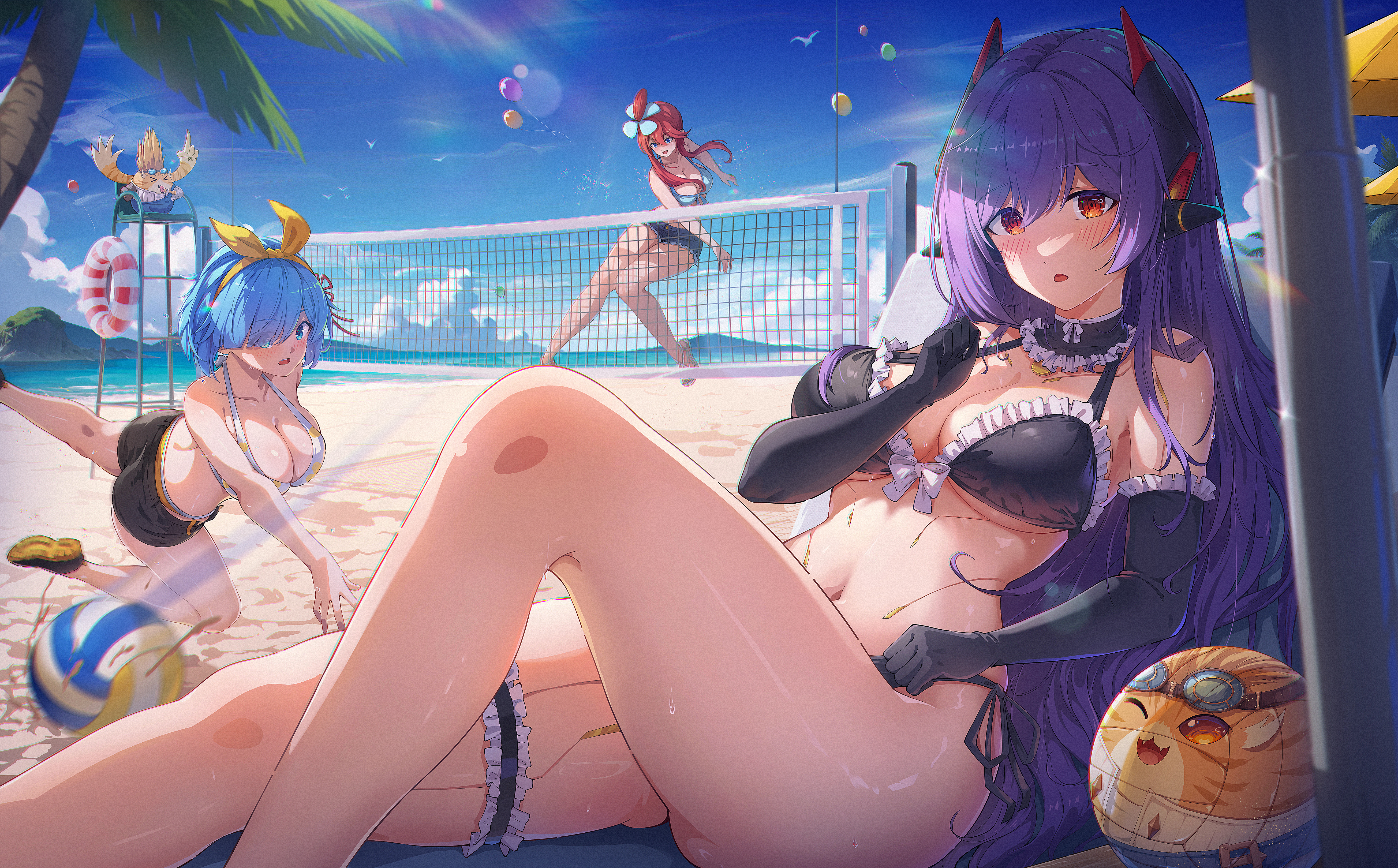 bikini bikini_top crossover garter hana_(xenoblade_2) hana_jd huuro_(pokemon) mecha_musume pokemon pokemon_b2w2 pokemon_bw re_zero_kara_hajimeru_isekai_seikatsu rem_(re_zero) swimsuits tora_(xenoblade_2) xenoblade xenoblade_chronicles_2 xiayou_sieg