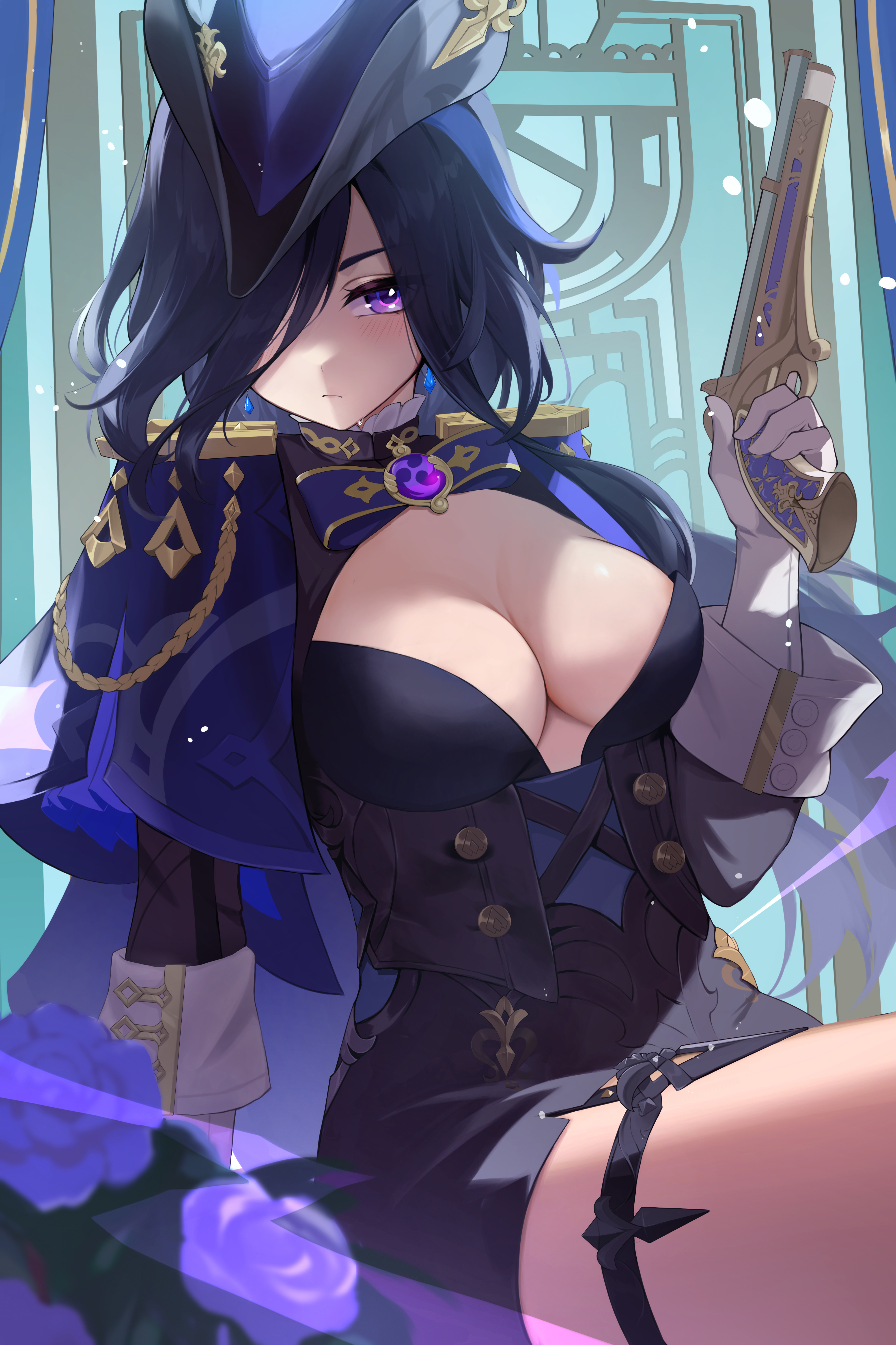 areola bra clorinde corset garter genshin_impact gun lilpalette uniform