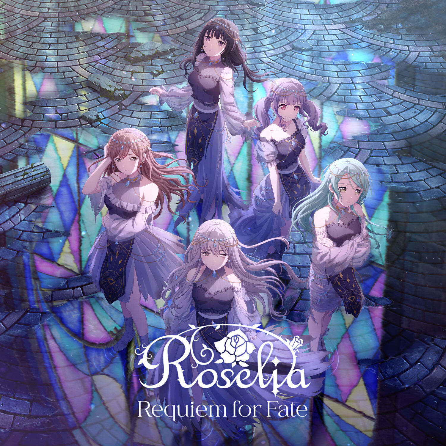 bang_dream! bang_dream!_episode_of_roselia disc_cover hikawa_sayo imai_lisa minato_yukina no_bra see_through shirokane_rinko skirt_lift tagme torn_clothes udagawa_ako uniform