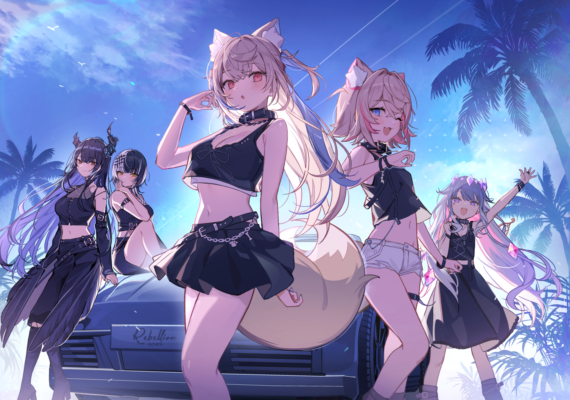 animal_ears fuwawa_abyssgard garter heels hololive hololive_english horns icomochi inumimi koseki_bijou mococo_abyssgard nerissa_ravencroft shiori_novella skirt_lift tail