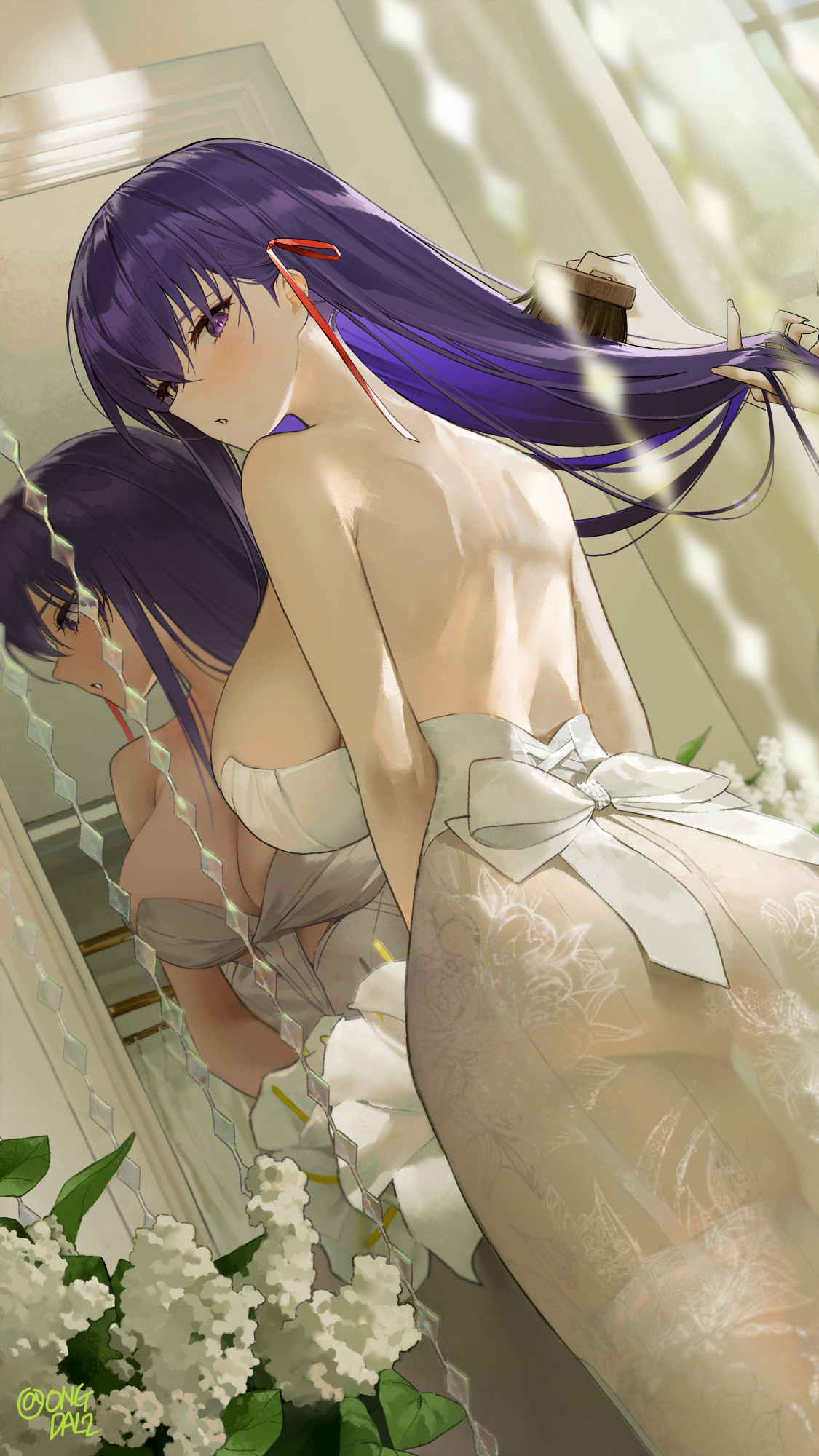 ass dress fate/stay_night fate/stay_night_heaven's_feel matou_sakura no_bra ongdal2 see_through stockings thighhighs