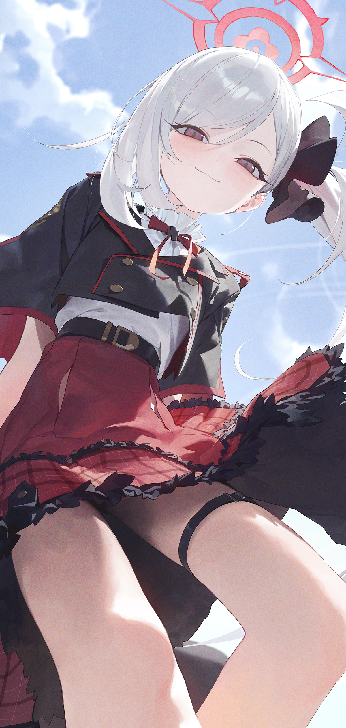 asagi_mutsuki blue_archive garter halo modare seifuku skirt_lift