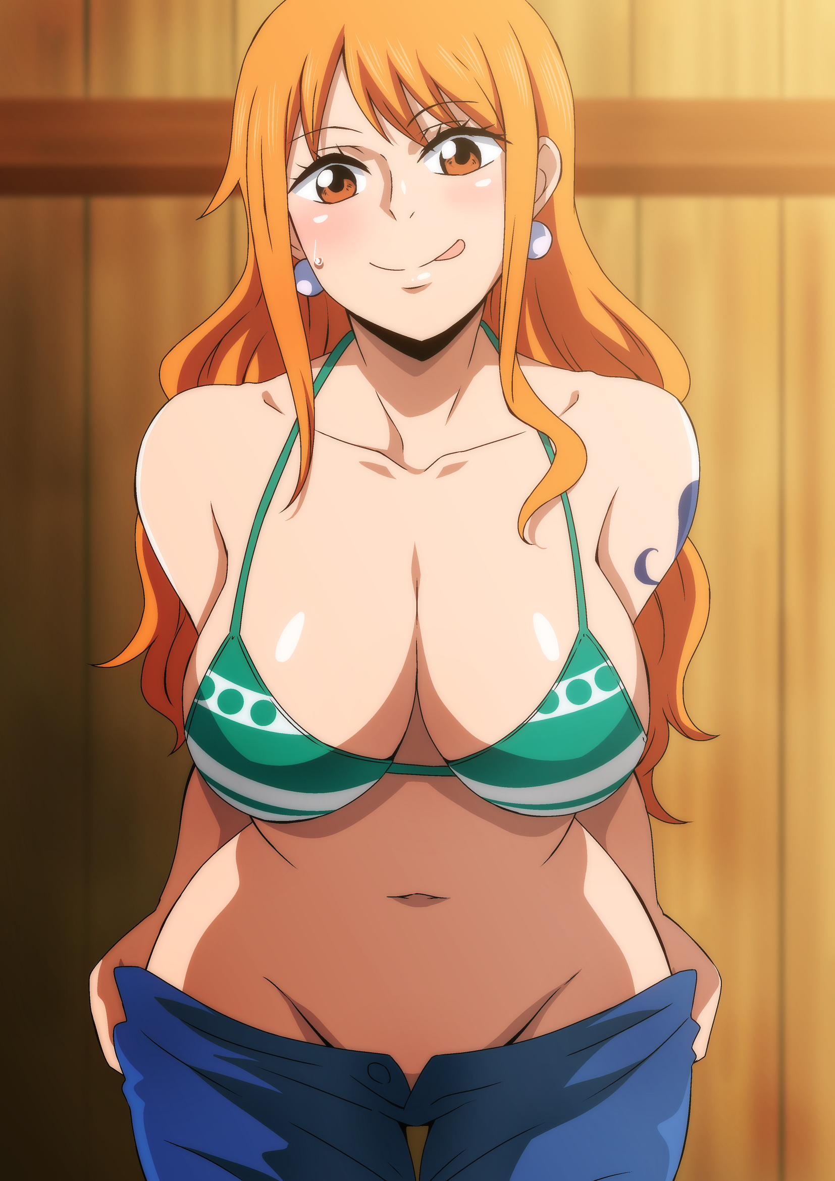 bikini_top harahera nami nopan one_piece swimsuits undressing