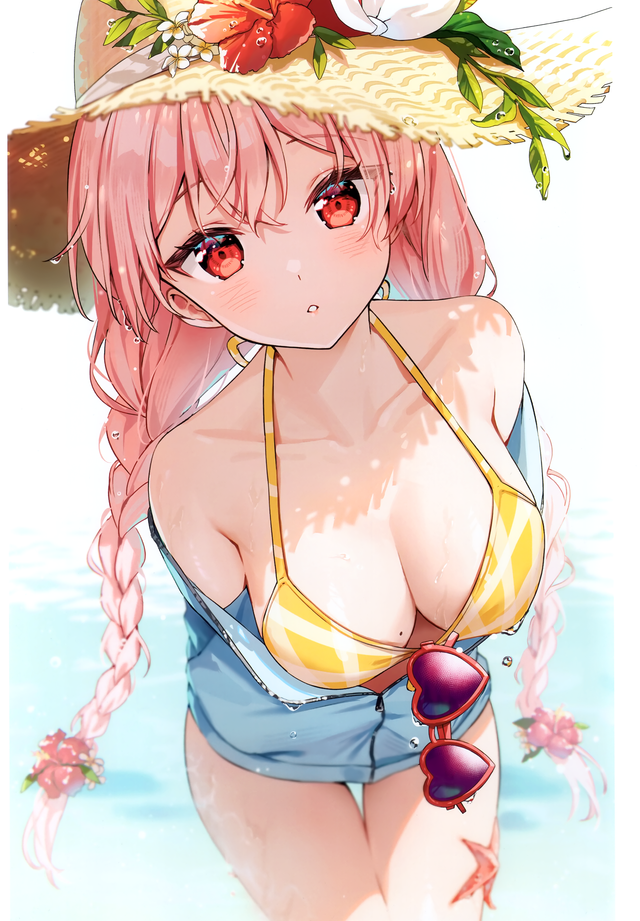 atelier_live bikini_top megane open_shirt rosuuri rosuuri_(circle) rosuuri_(vtuber) swimsuits wet