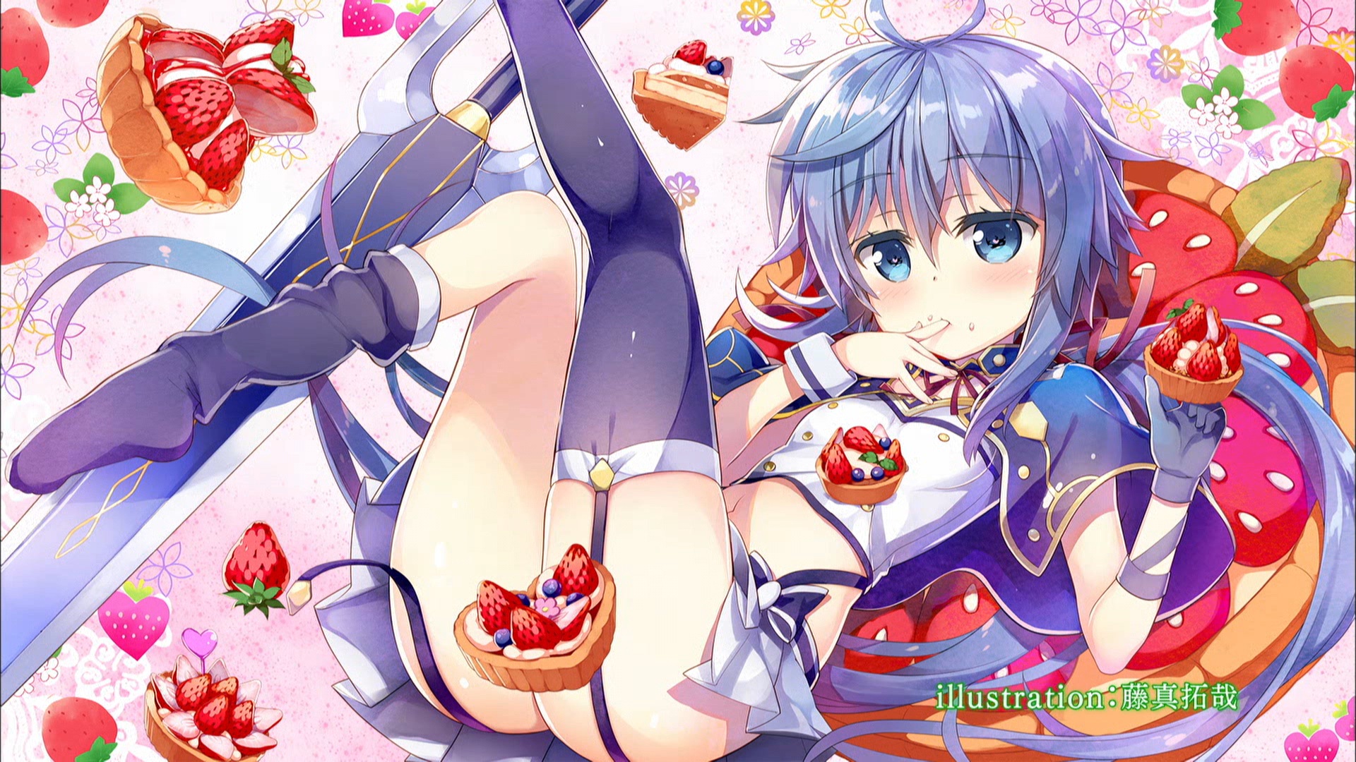 cap endcard fujima_takuya rokudenashi_majutsu_koushi_to_akashic_record ryiel_rayford seifuku stockings sword thighhighs