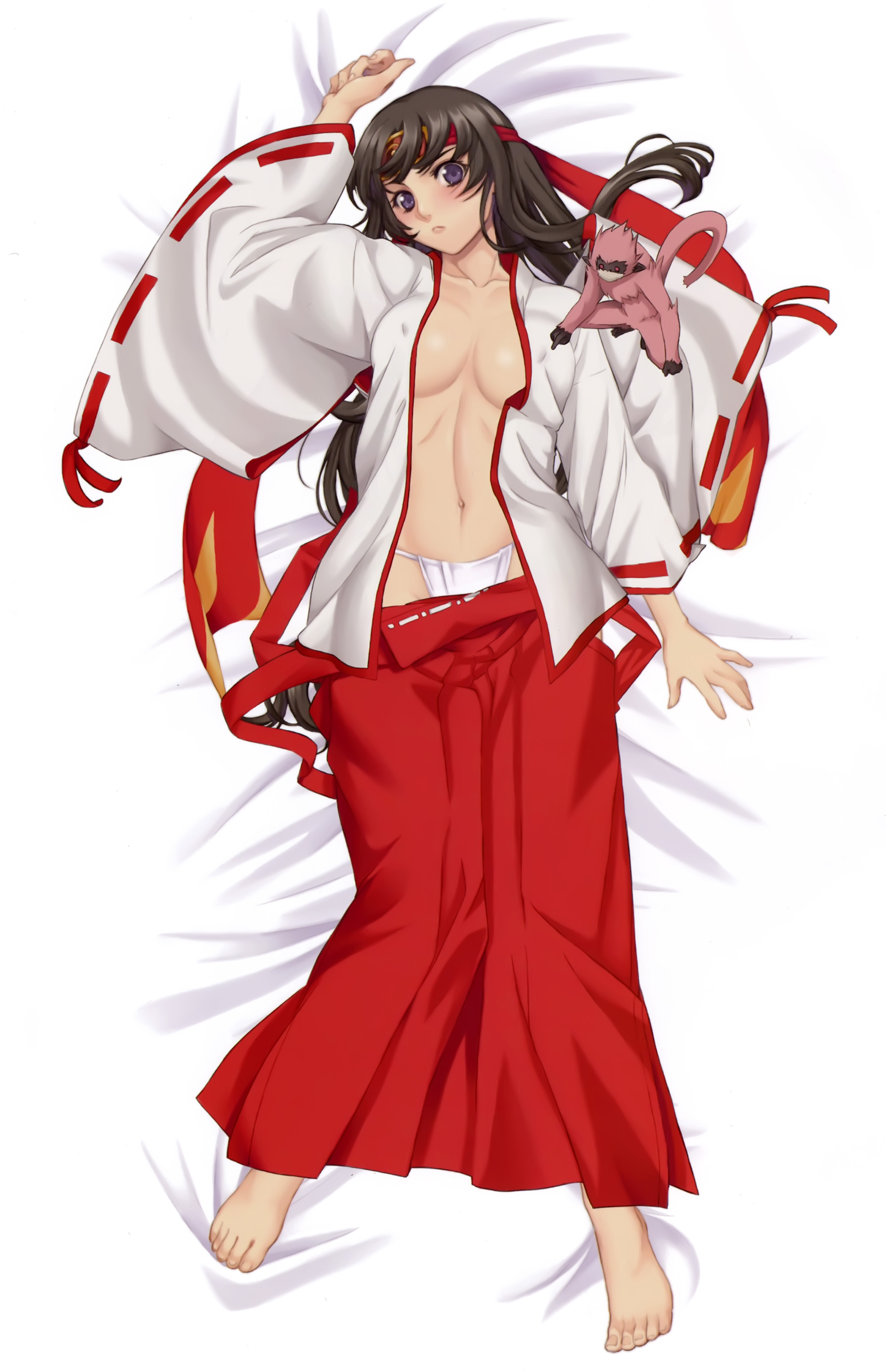 dakimakura eiwa erect_nipples fundoshi miko no_bra open_shirt queen's_blade ruu tomoe