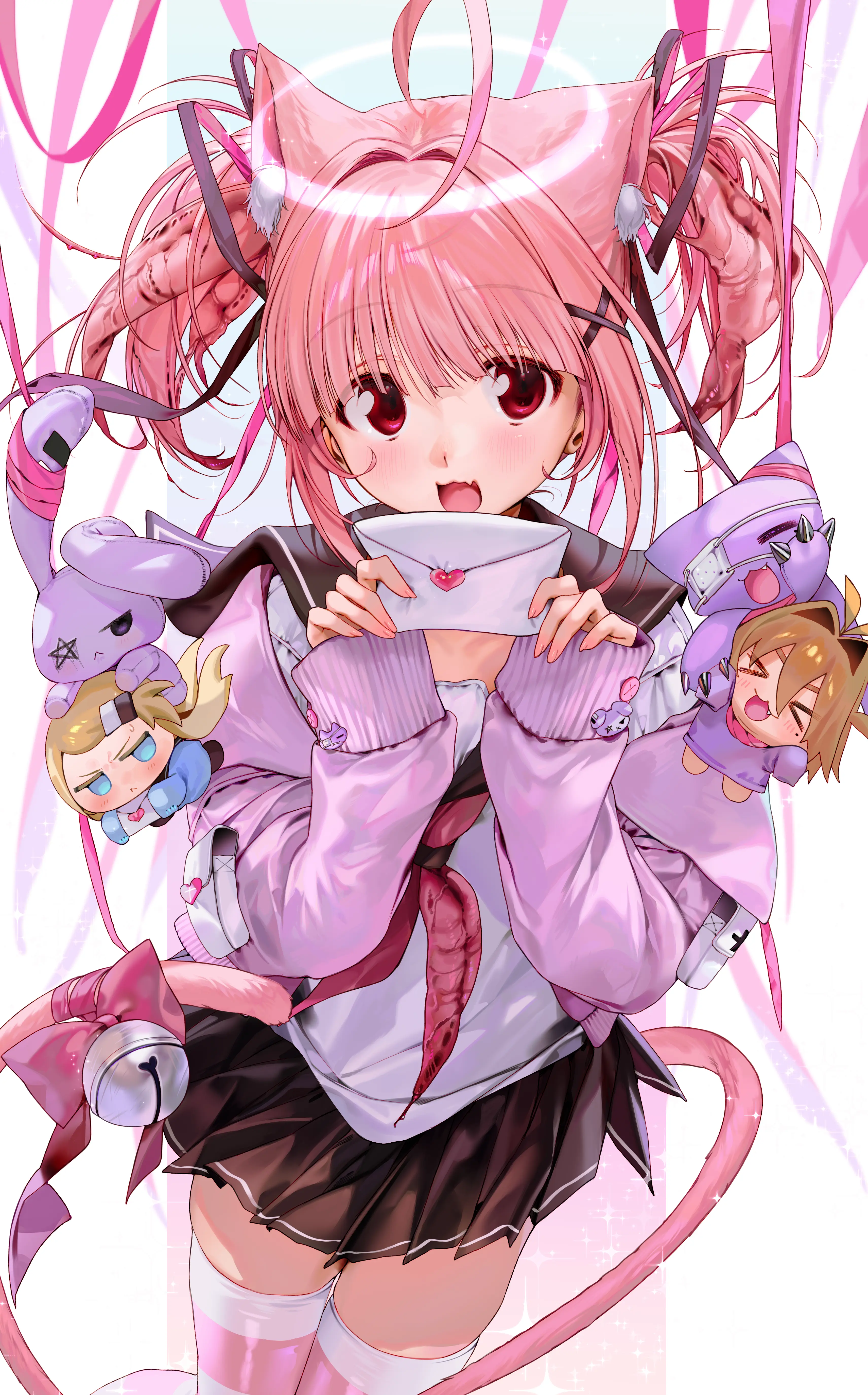 animal_ears chibi extreme_content eyepatch halo nekomimi seifuku sweater tail thighhighs unxi veinte_(unxi)