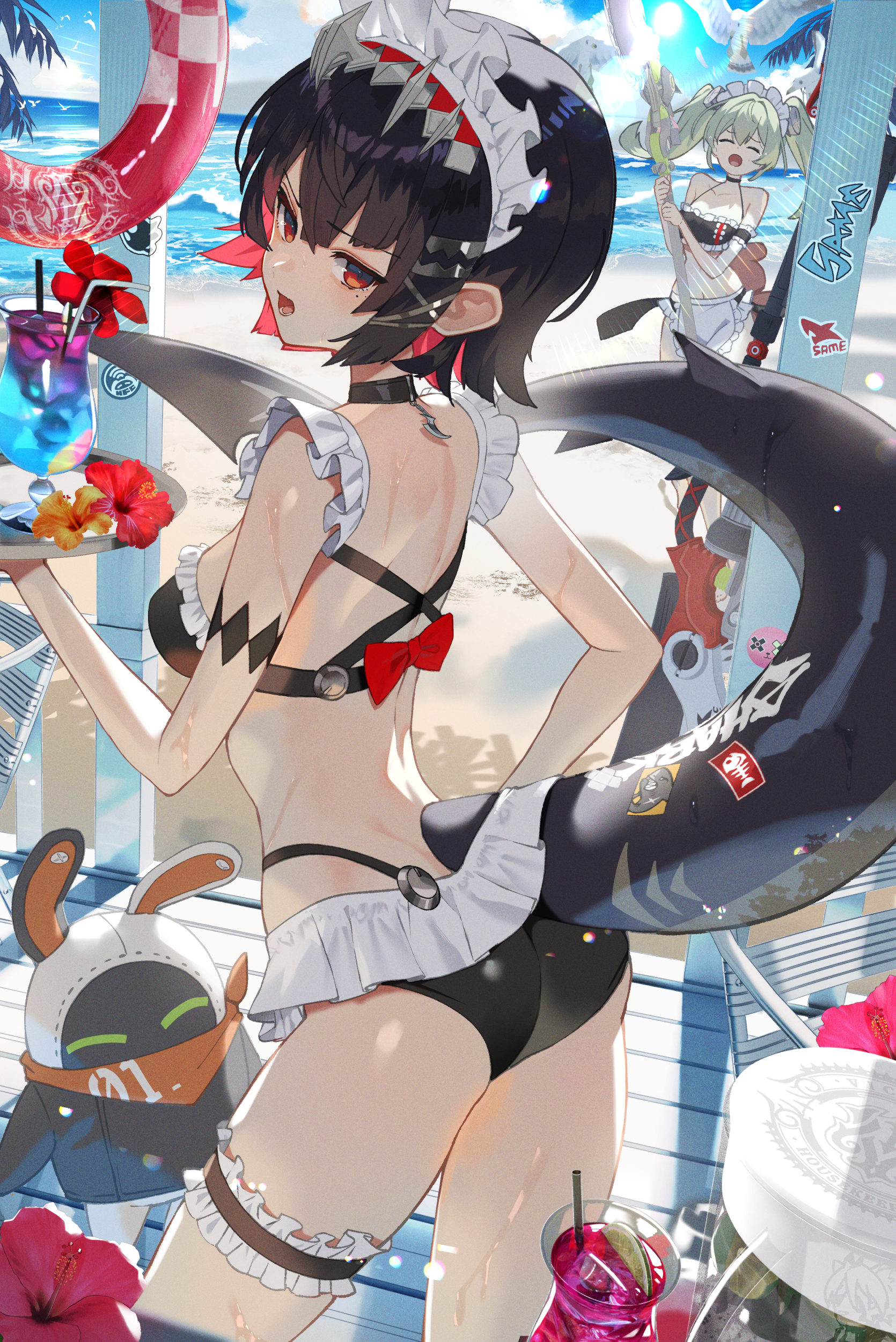 ass bikini corin_wickes ellen_joe garter maid scottie swimsuits tail waitress weapon wet zenless_zone_zero