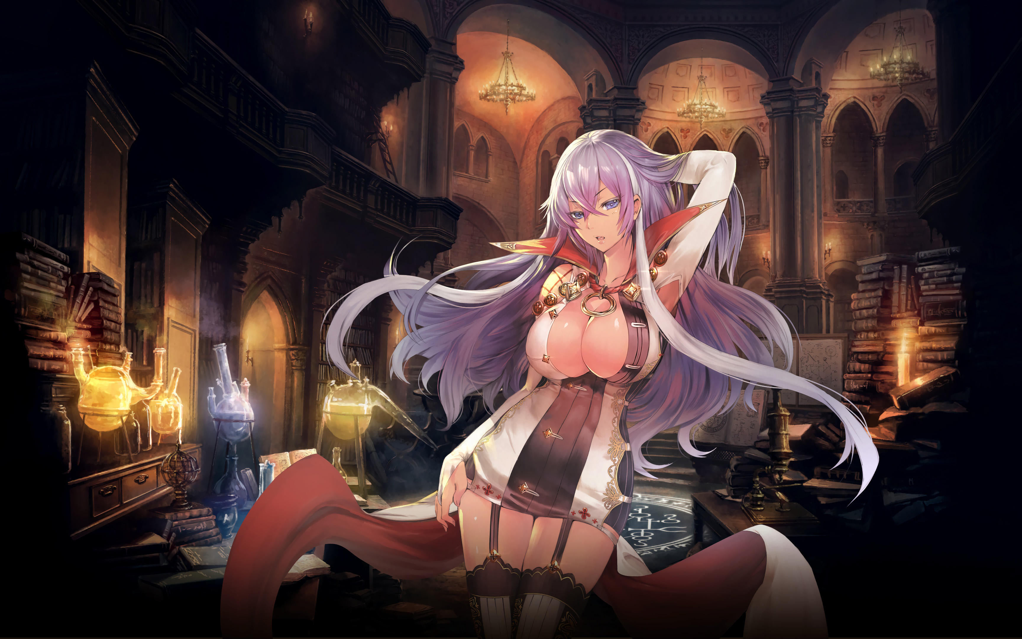 cleavage isabelle_(shadowverse) no_bra shadowverse stockings teddy thighhighs