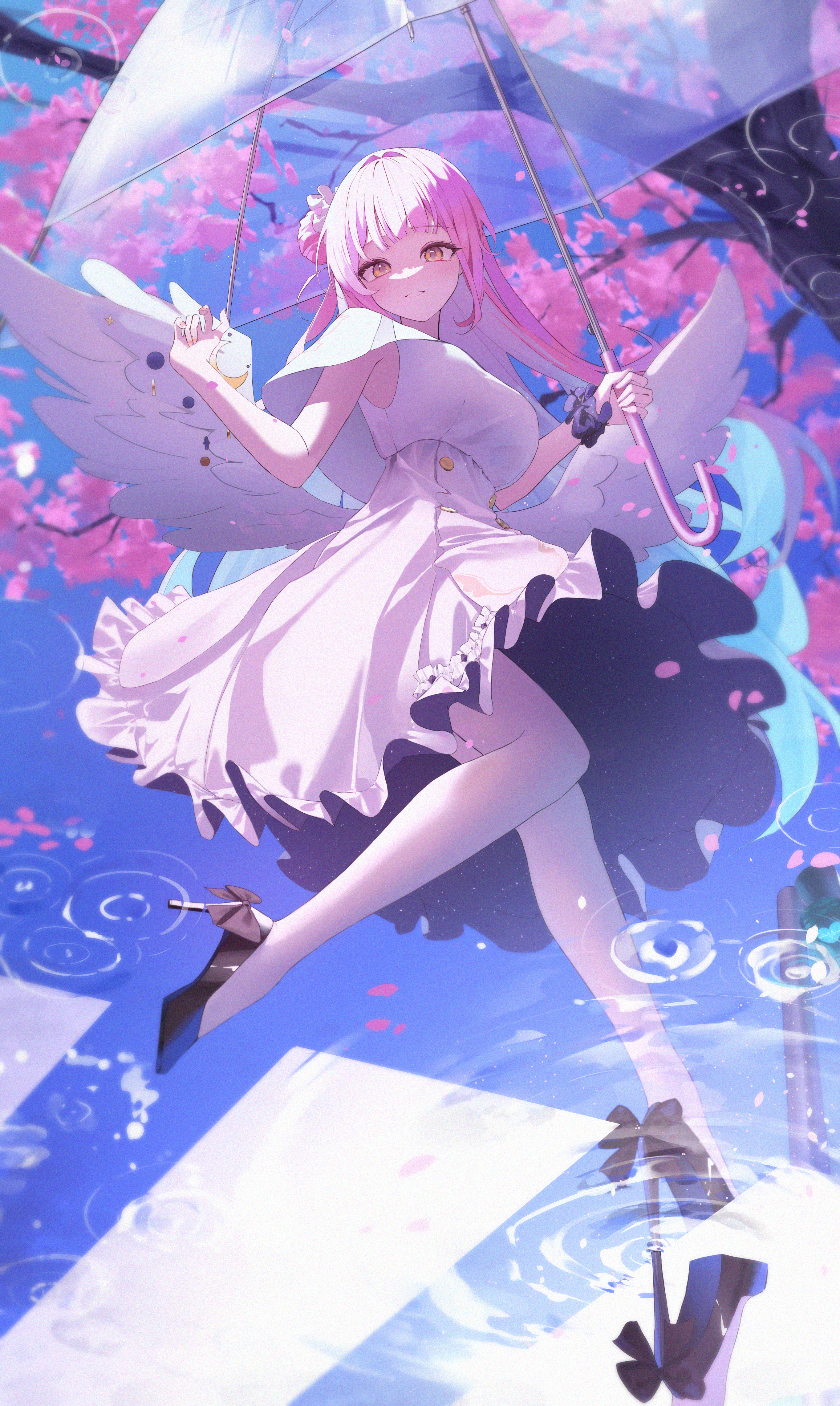angel blue_archive dress heels misono_mika pantyhose shiina_1001 umbrella wings