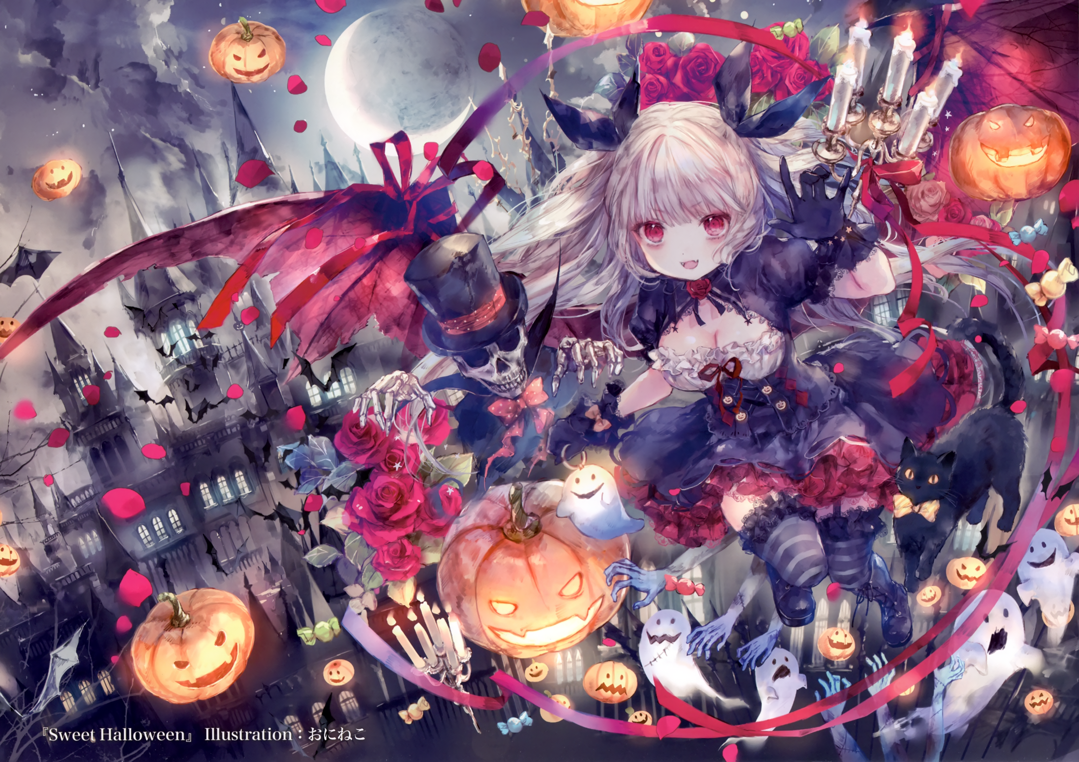 cleavage halloween onineko stockings thighhighs wings