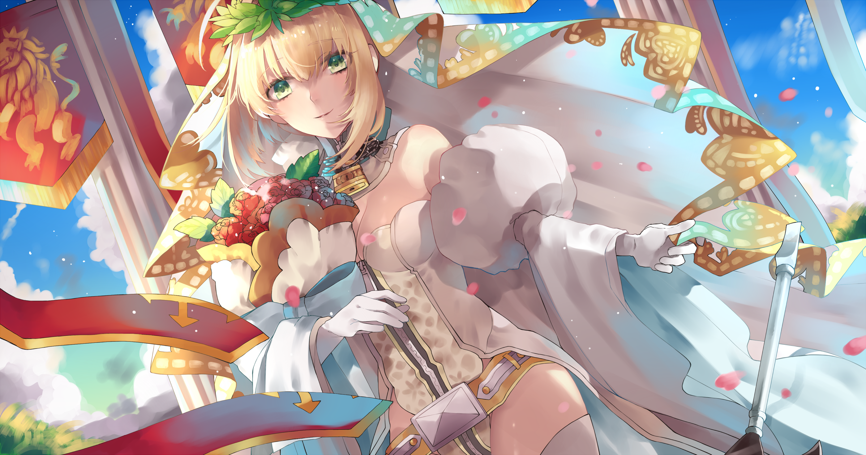 cleavage fate/extra fate/extra_ccc fate/grand_order fate/stay_night ichinosenen saber_bride saber_extra sword thighhighs