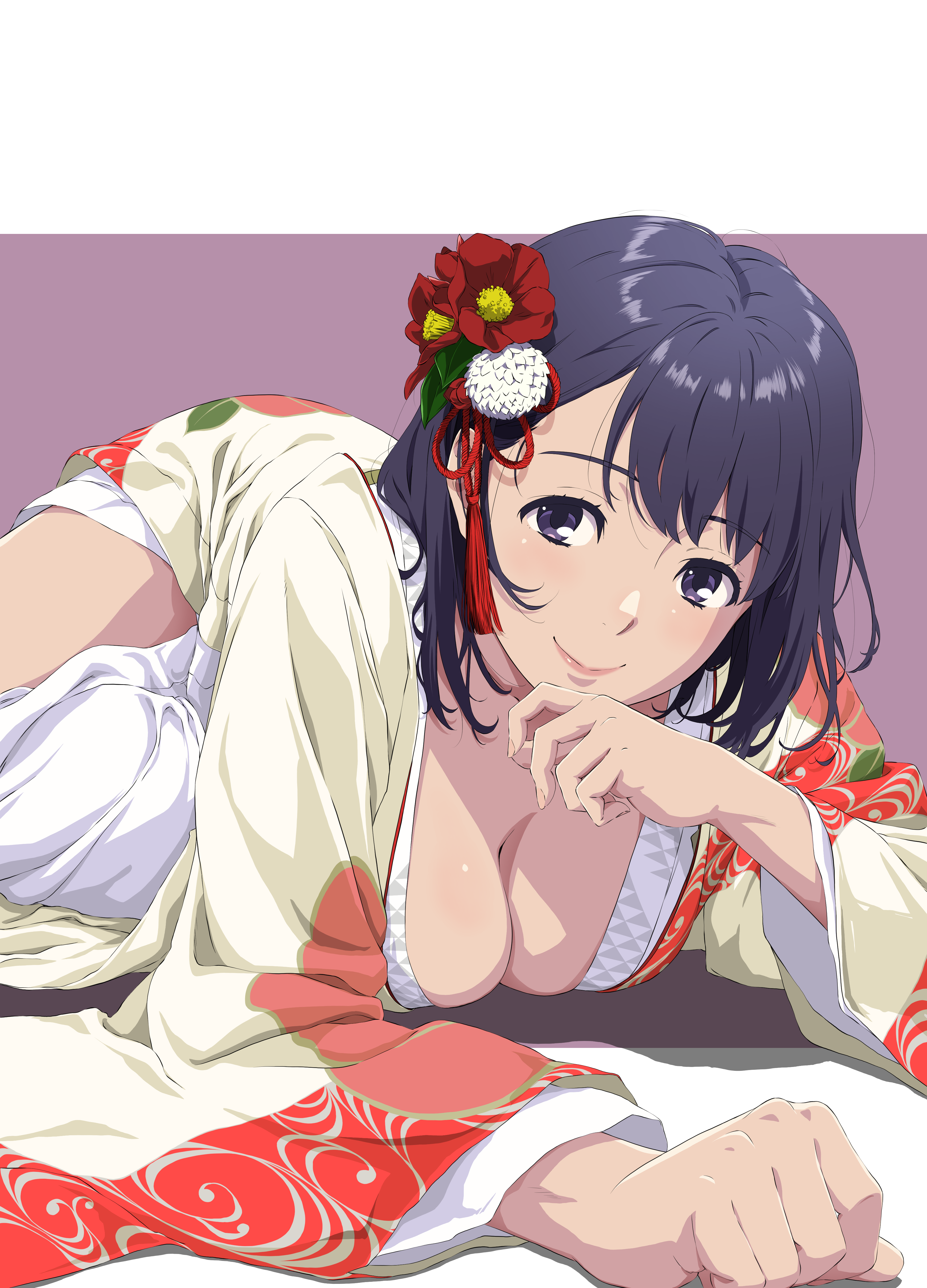 kakitama kimono no_bra open_shirt