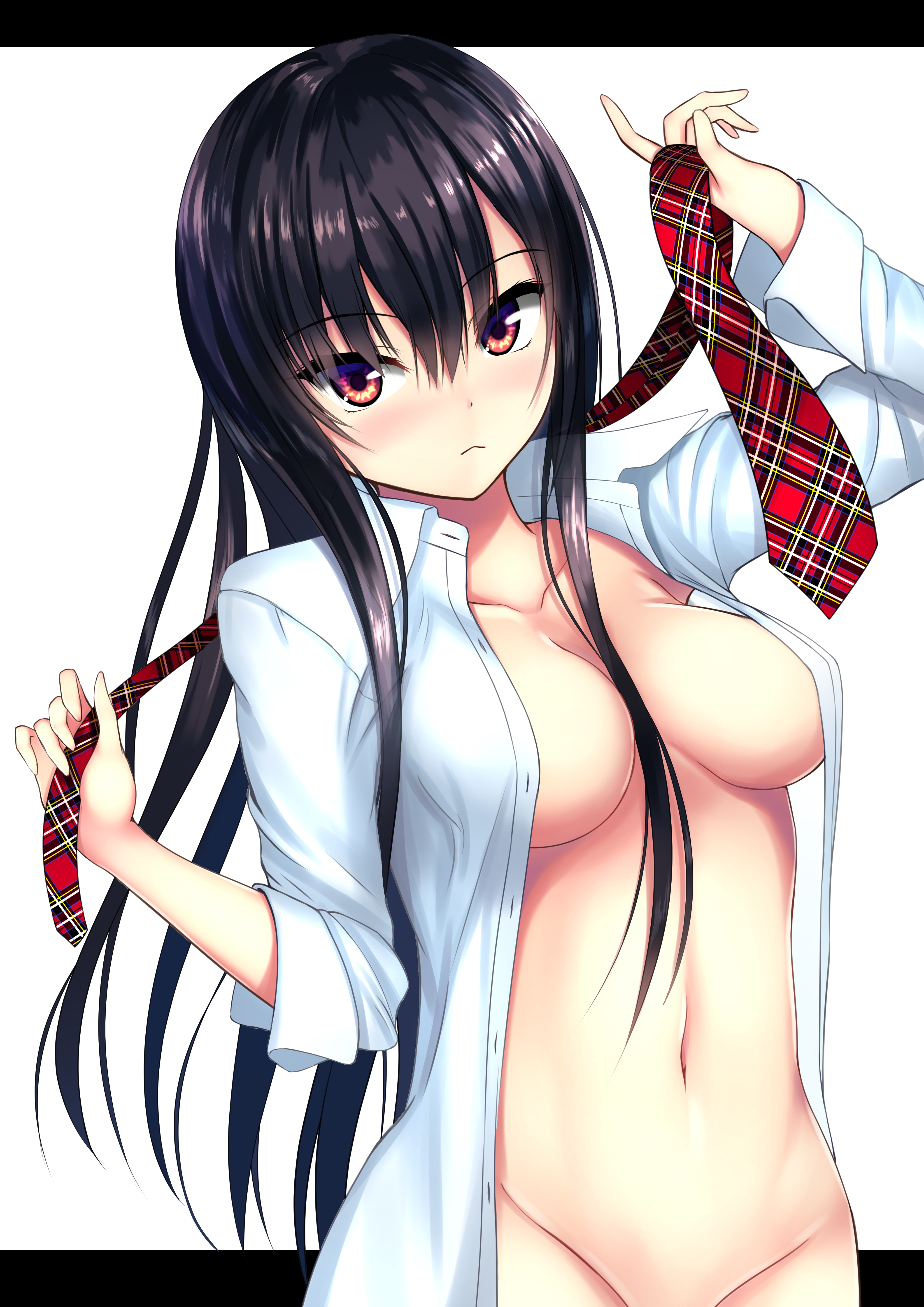 bottomless dress_shirt kurokami_(kurokaminohito) no_bra open_shirt