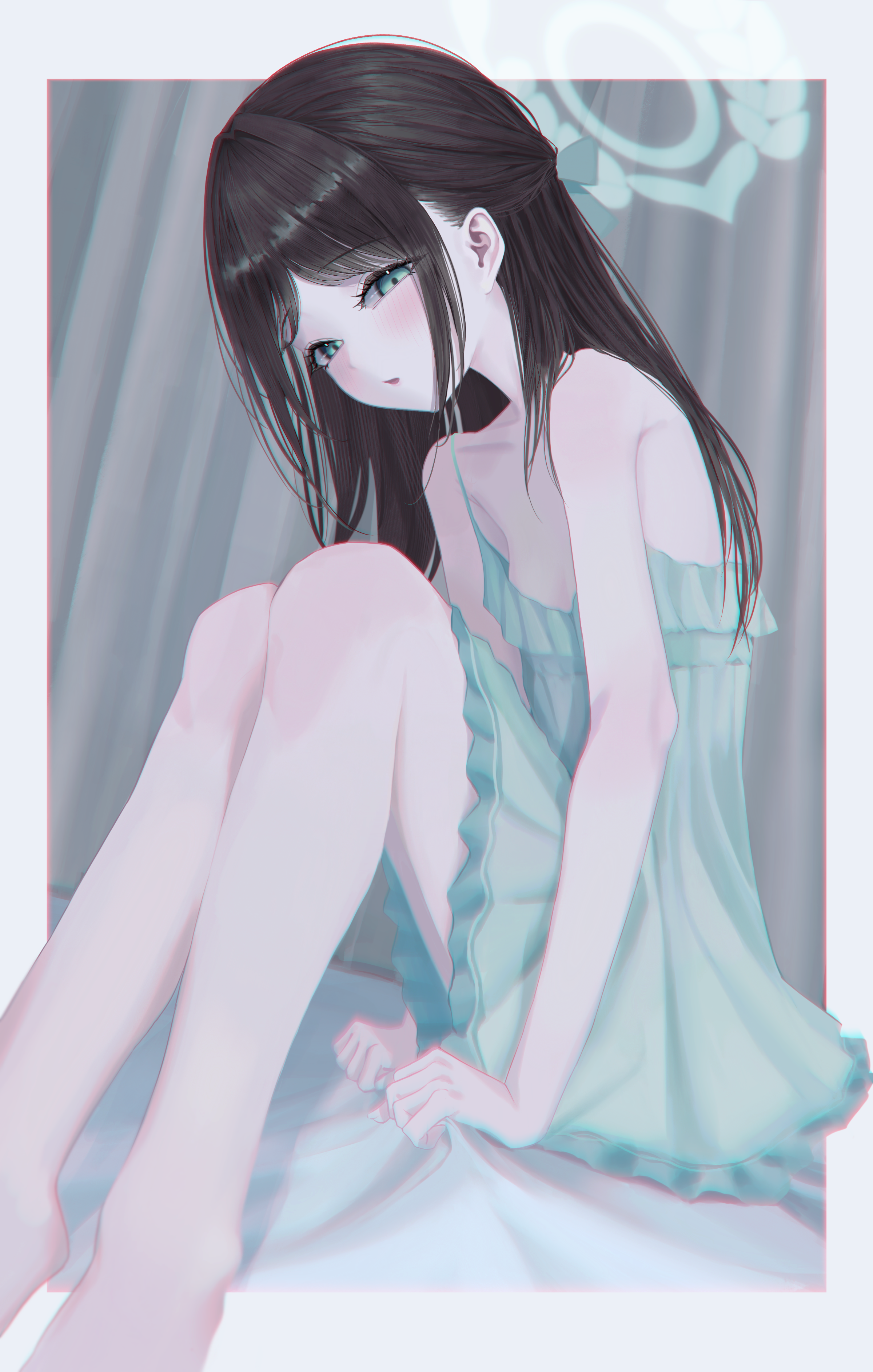 blue_archive dress halo kurimura_airi loli no_bra oekaki_siro skirt_lift
