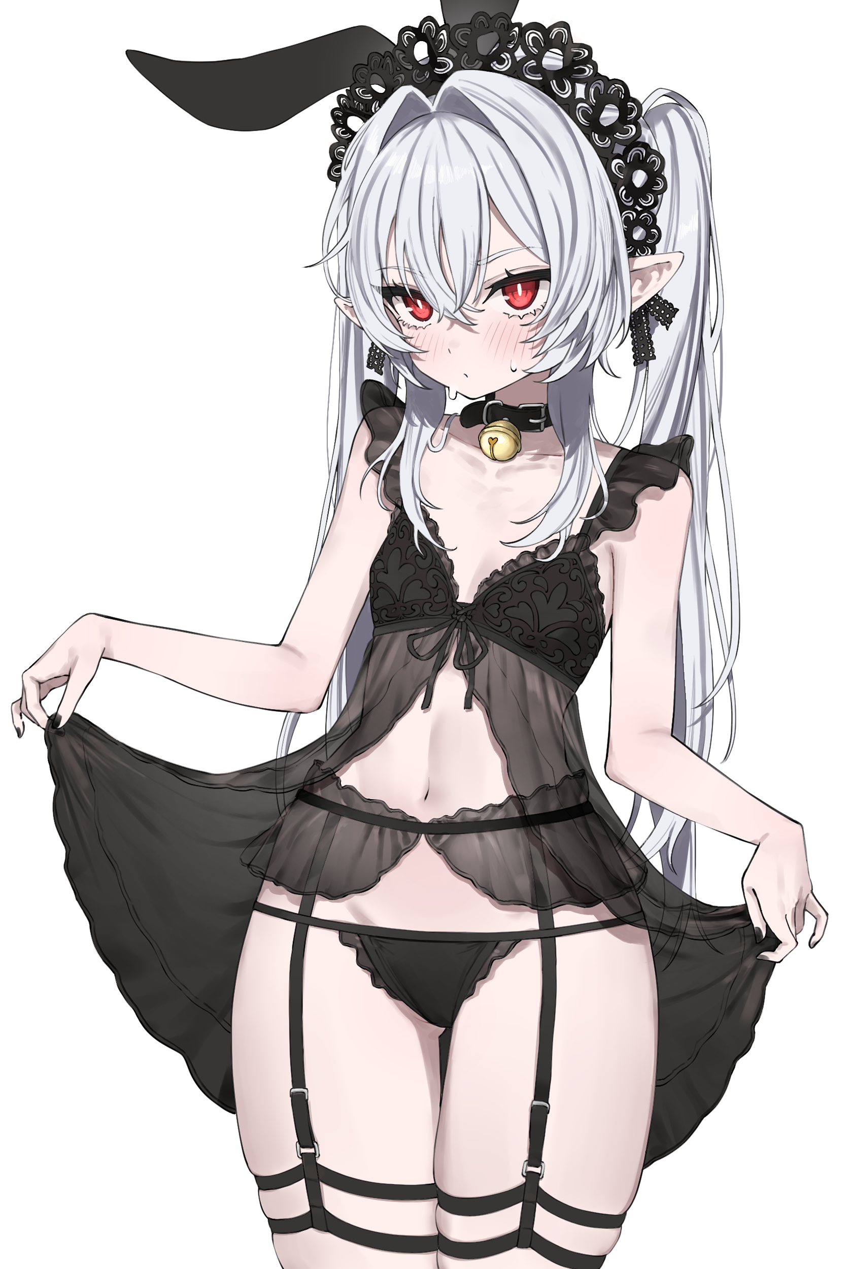 animal_ears bunny_ears garter garter_belt hanakonenne lingerie pantsu pointy_ears see_through