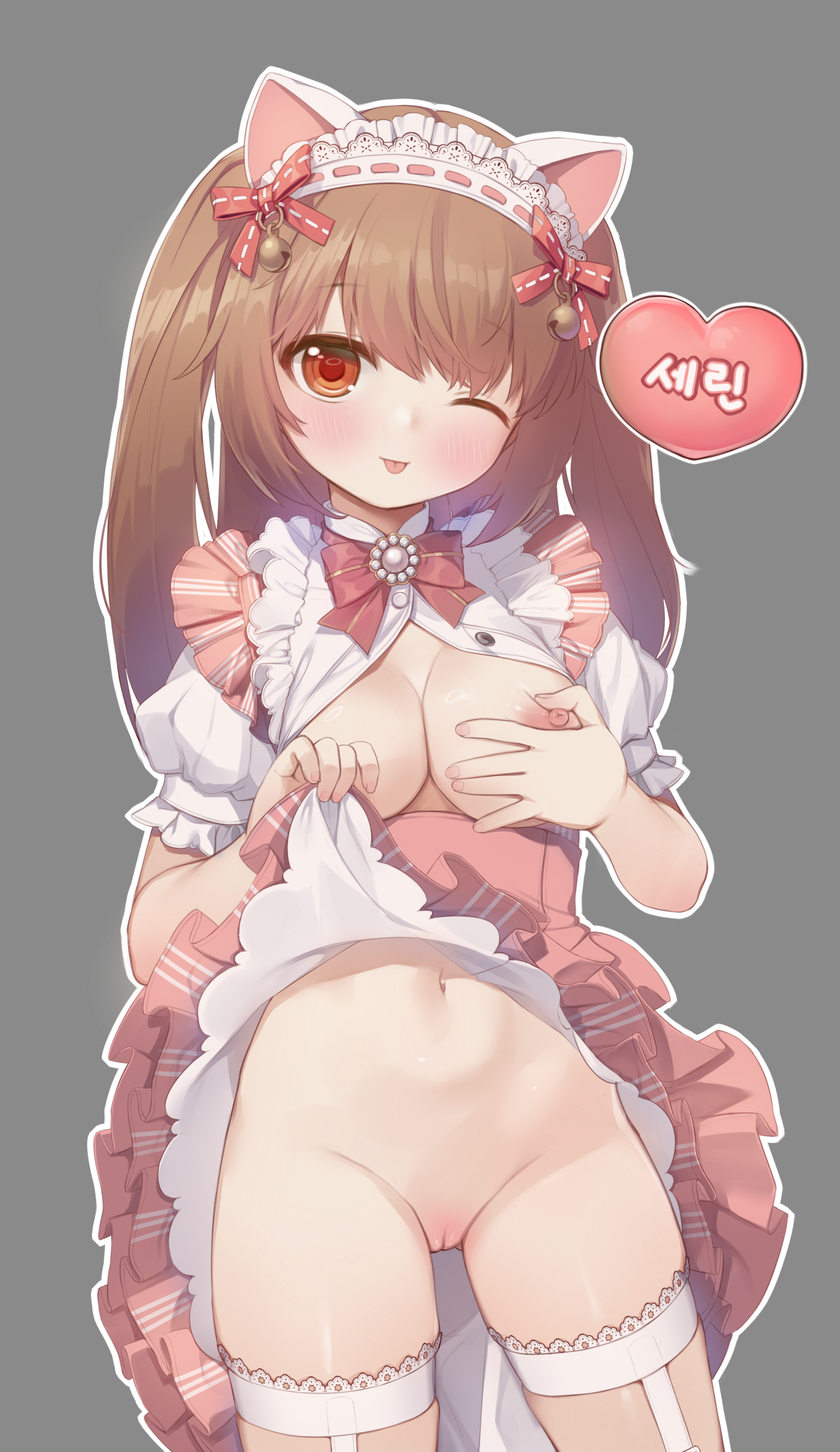 animal_ears breast_grab breasts garter kuronell maid nipples no_bra nopan open_shirt pussy skirt_lift uncensored