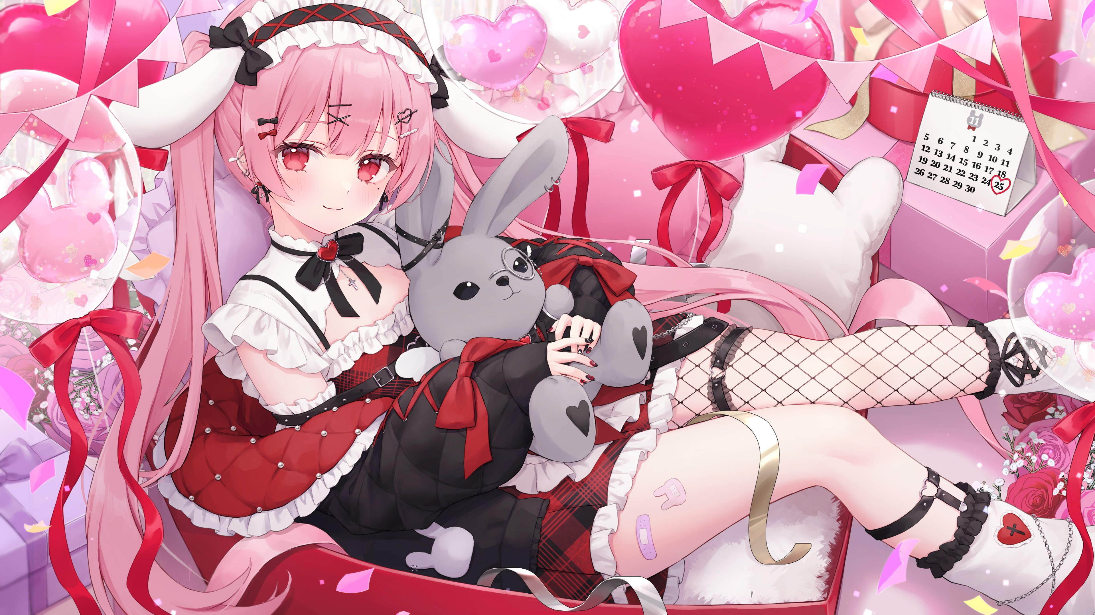 amatsuka_eru animal_ears bandaid bunny_ears fishnets garter indie_virtual_youtuber maid shano_hiyori wallpaper