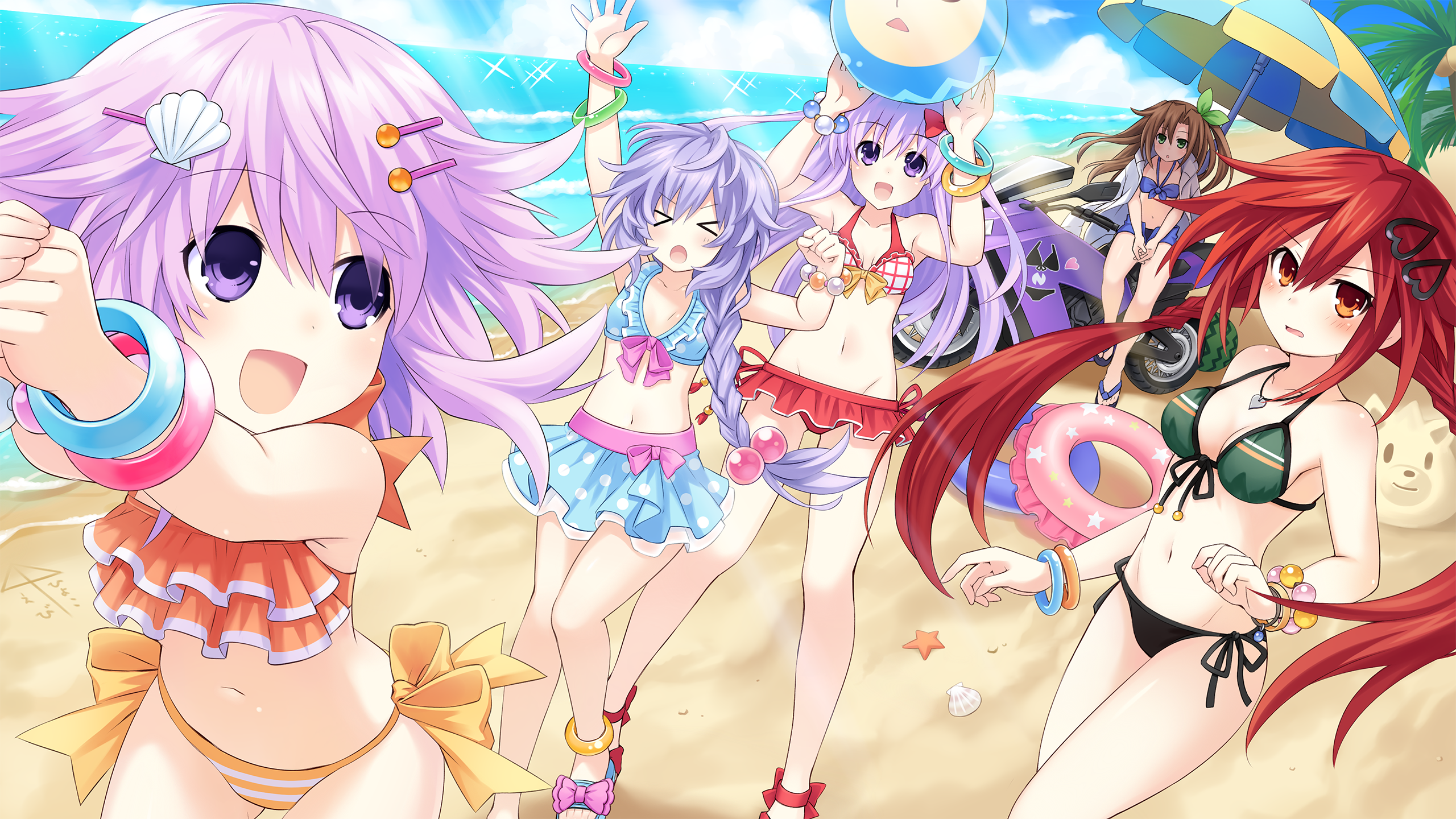 bikini choujigen_game_neptune cleavage game_cg if_(choujigen_game_neptune) nepgear neptune pururut swimsuits tennouboshi_uzume tsunako